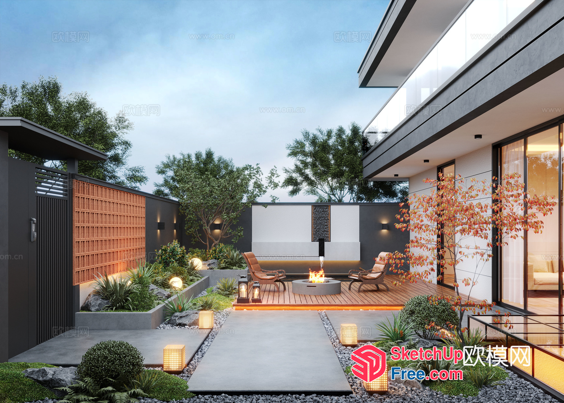 Modern Villa Exterior With Elegant Outdoor Furniture And Decor 3D SketchUp File