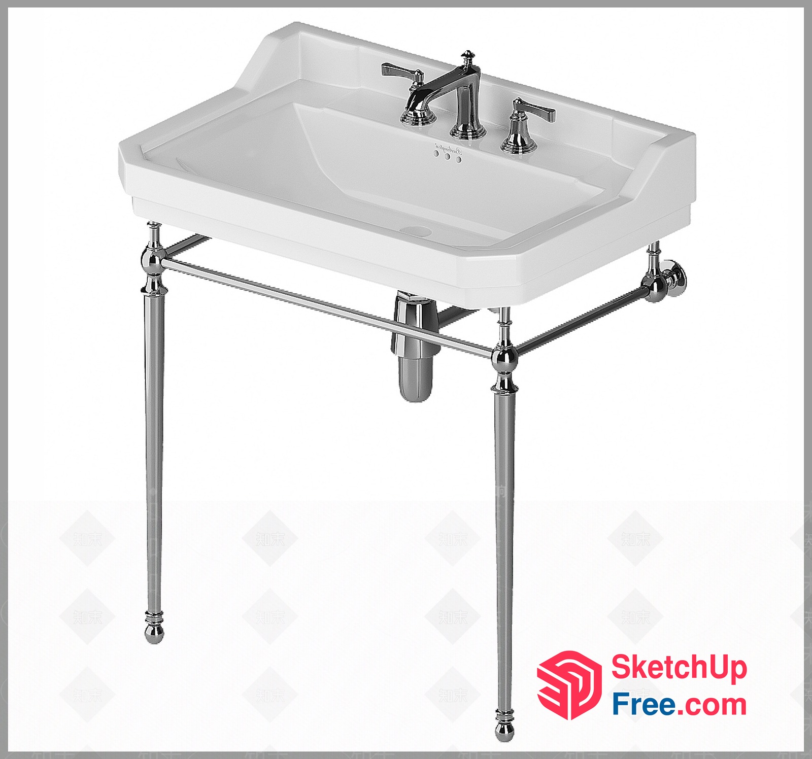 Elegant And Functional White Sink With Chrome Legs 3D SketchUp File