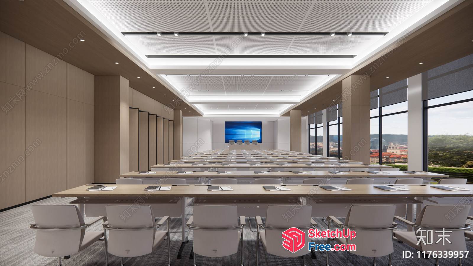 Modern Conference Room With Large Screen And Windows 3D SketchUp File