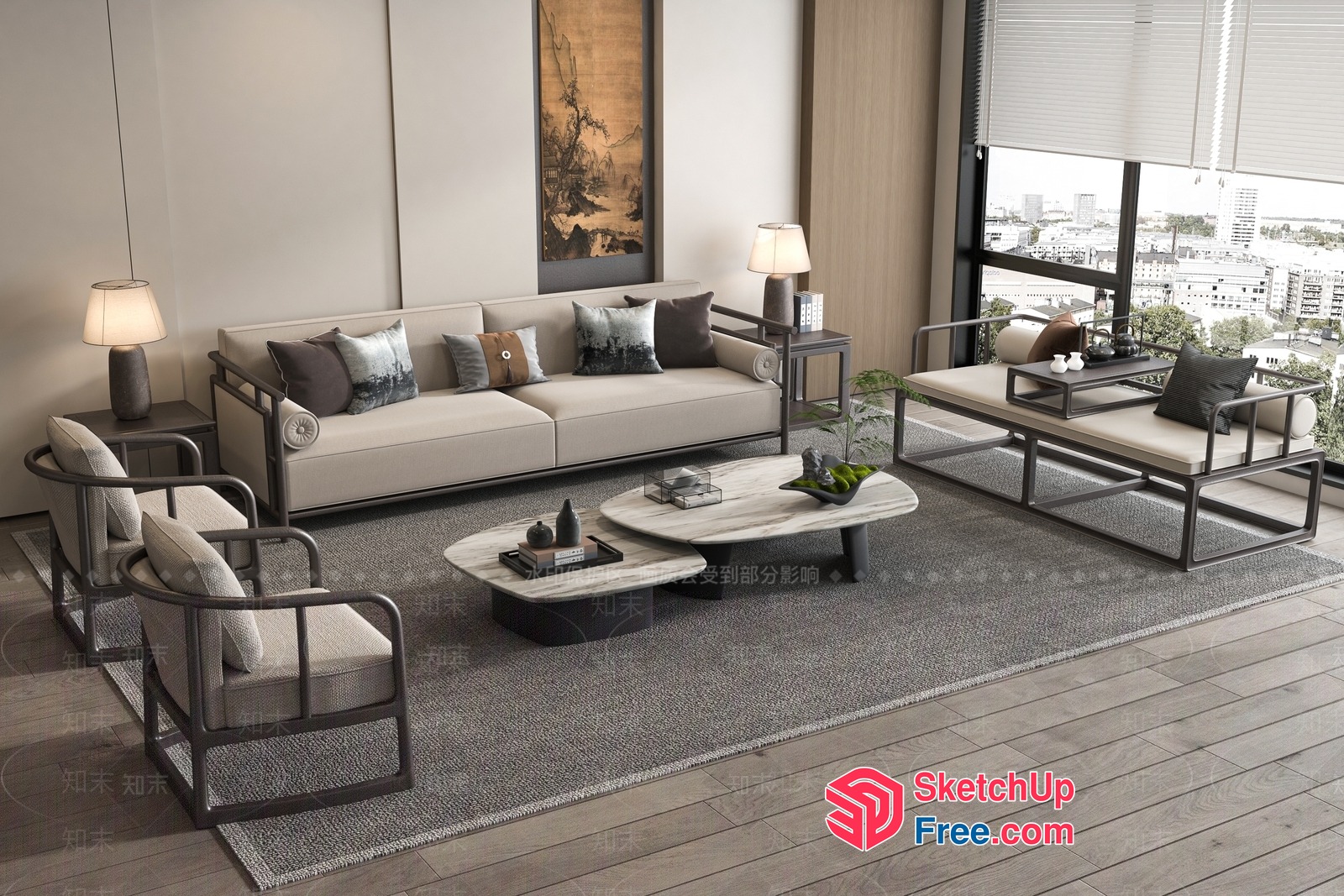 Modern Living Room With Natural Light And City View 3D SketchUp File