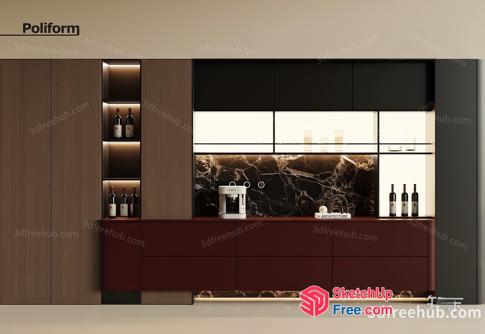 Poliform Kitchen And Bar Area 3D SketchUp File