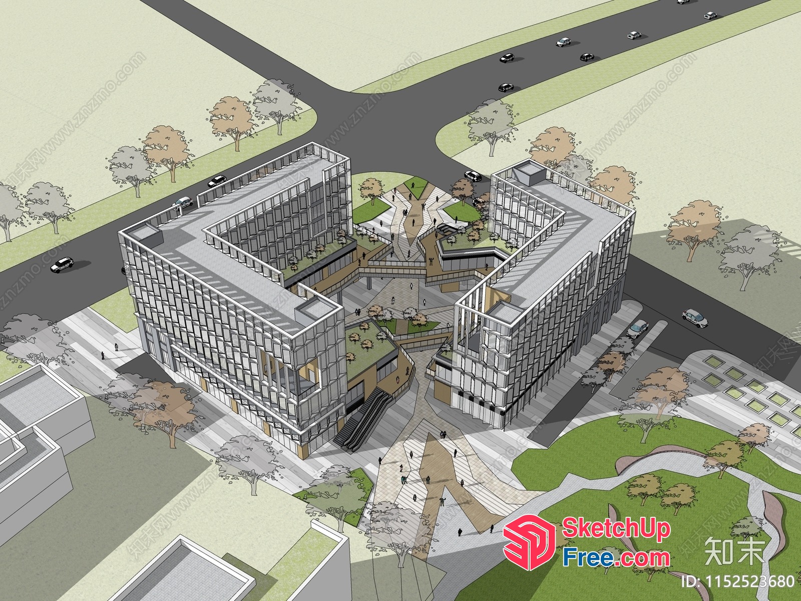 Modern Glass Curtain Wall Office Building 3D SketchUp File