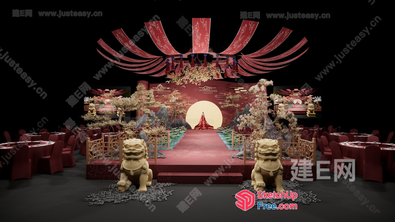 Elegant Asian-Inspired Stage Decor 3D SketchUp File