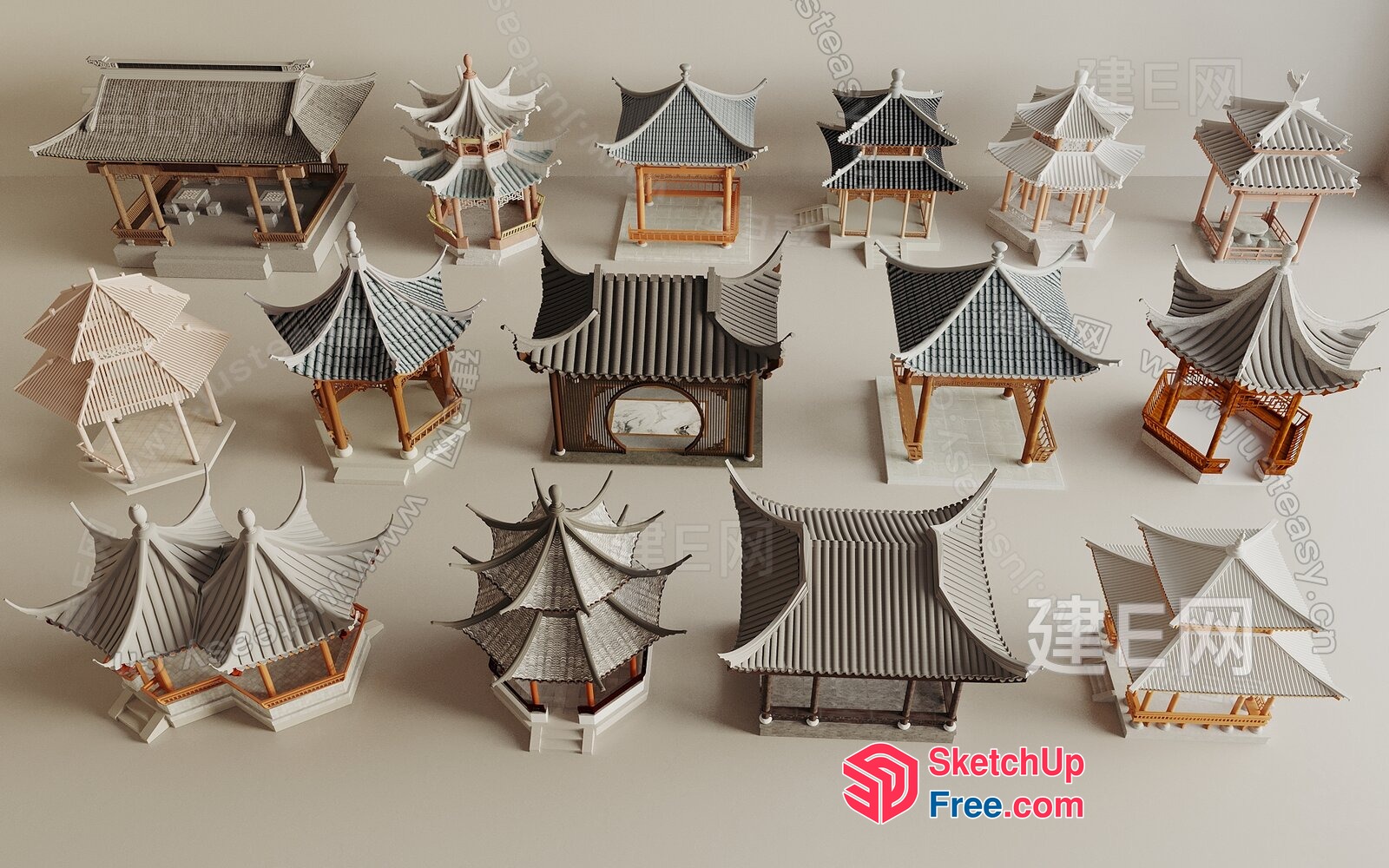 Asian-Inspired Roof Designs 3D SketchUp File