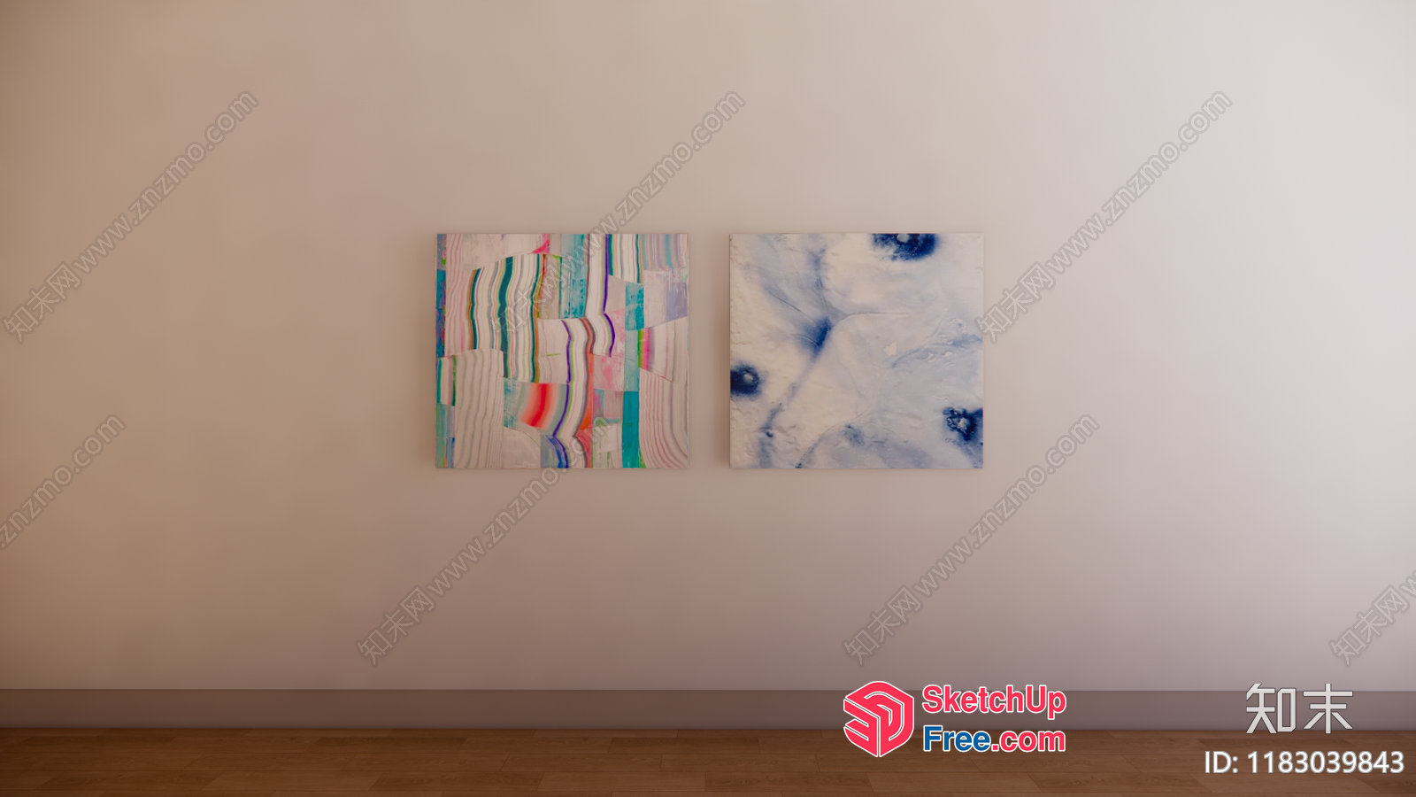 Two Square Art Pieces On A Plain Wall 3D SketchUp File