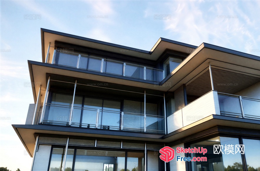 Contemporary Glass Curtain Wall Villa Exterior 3D SketchUp File