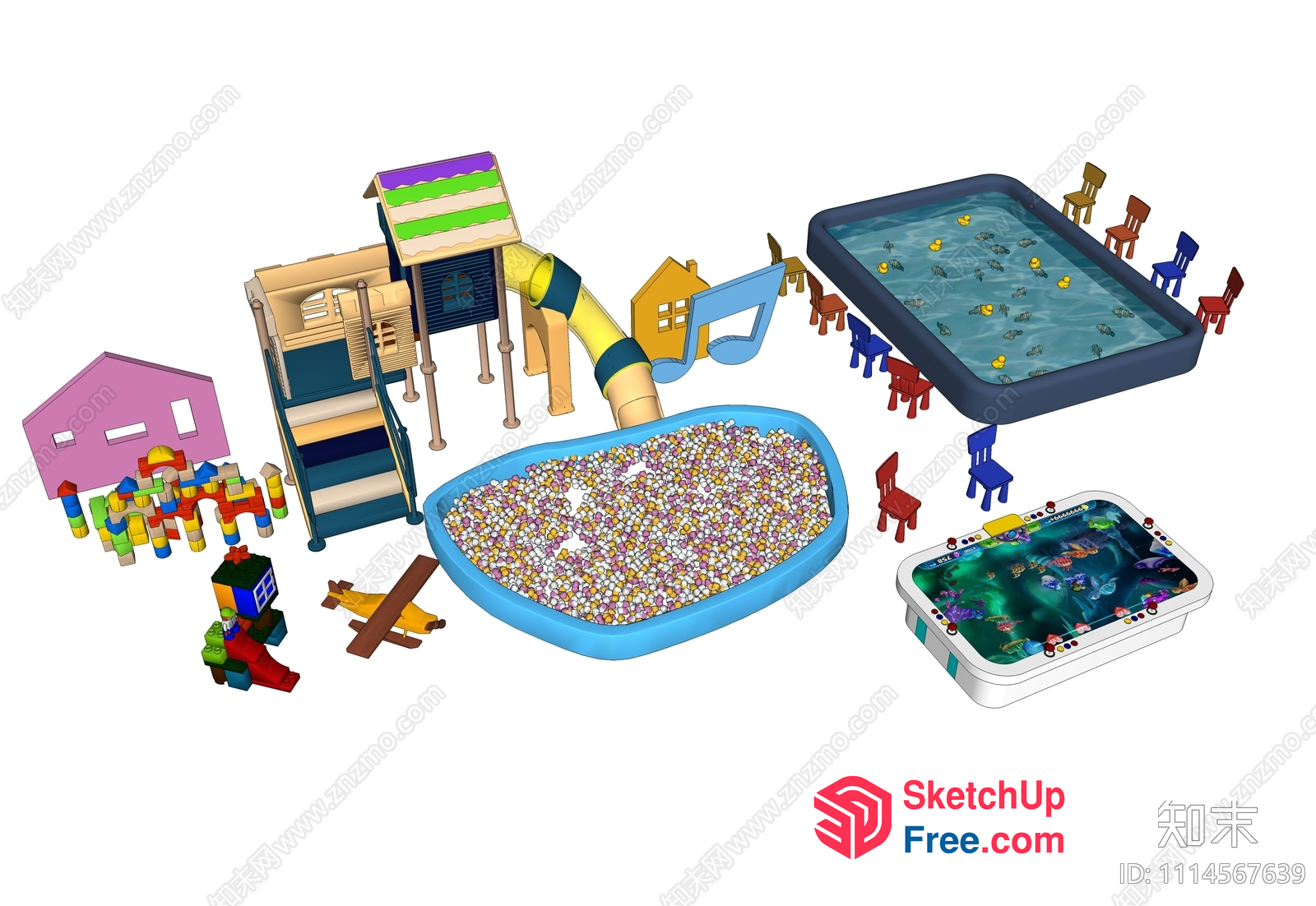 Colorful Children'S Playground And Water Park Scene 3D SketchUp File