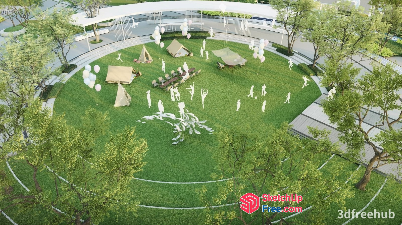 Outdoor Gathering Space With Tents And Balloons 3D SketchUp File