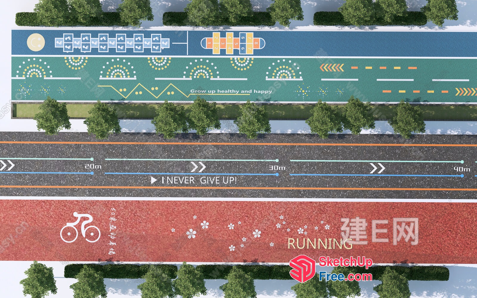 Vibrant Outdoor Fitness And Recreational Area 3D SketchUp File