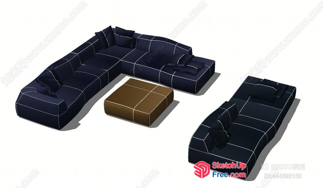 Modern Minimalist L-Shaped Sofa With Brown Coffee Table 3D SketchUp File