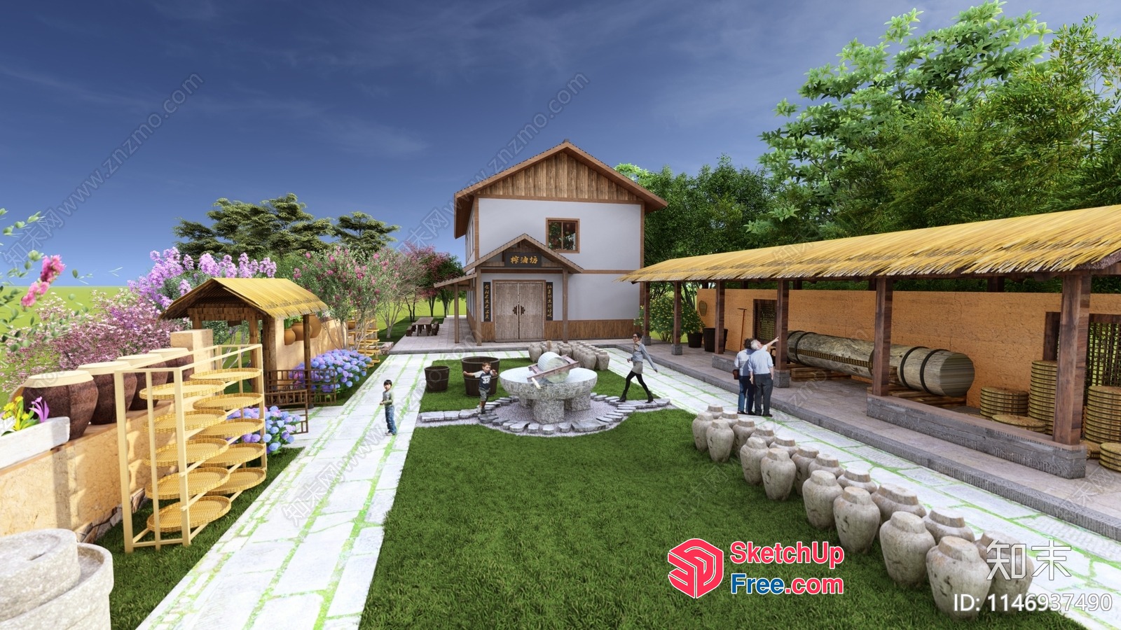 Asian-Inspired Outdoor Space With Traditional Decorations 3D SketchUp File