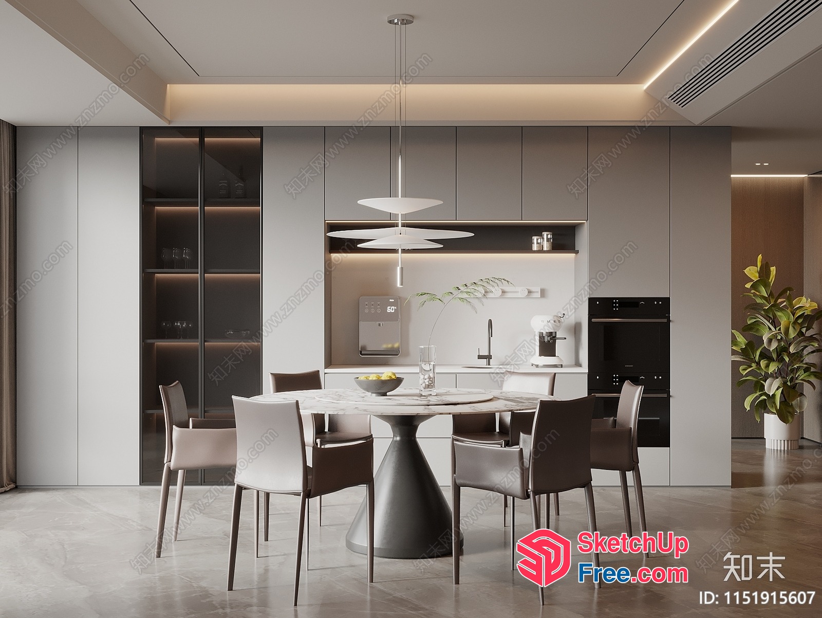 Modern Minimalist Kitchen And Dining Room 3D SketchUp File