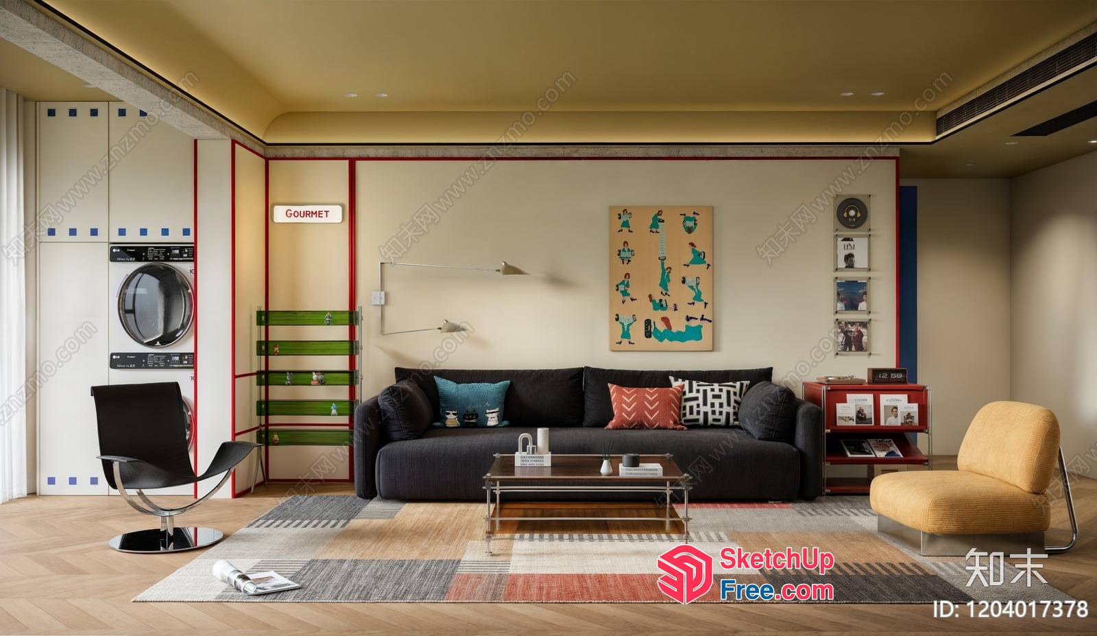 Modern Living Room With Unique Decor And Functional Elements 3D SketchUp File