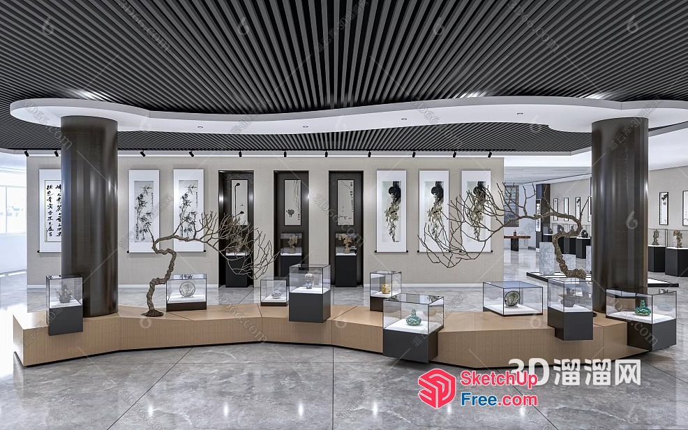 Modern Japanese-Inspired Art Gallery 3D SketchUp File