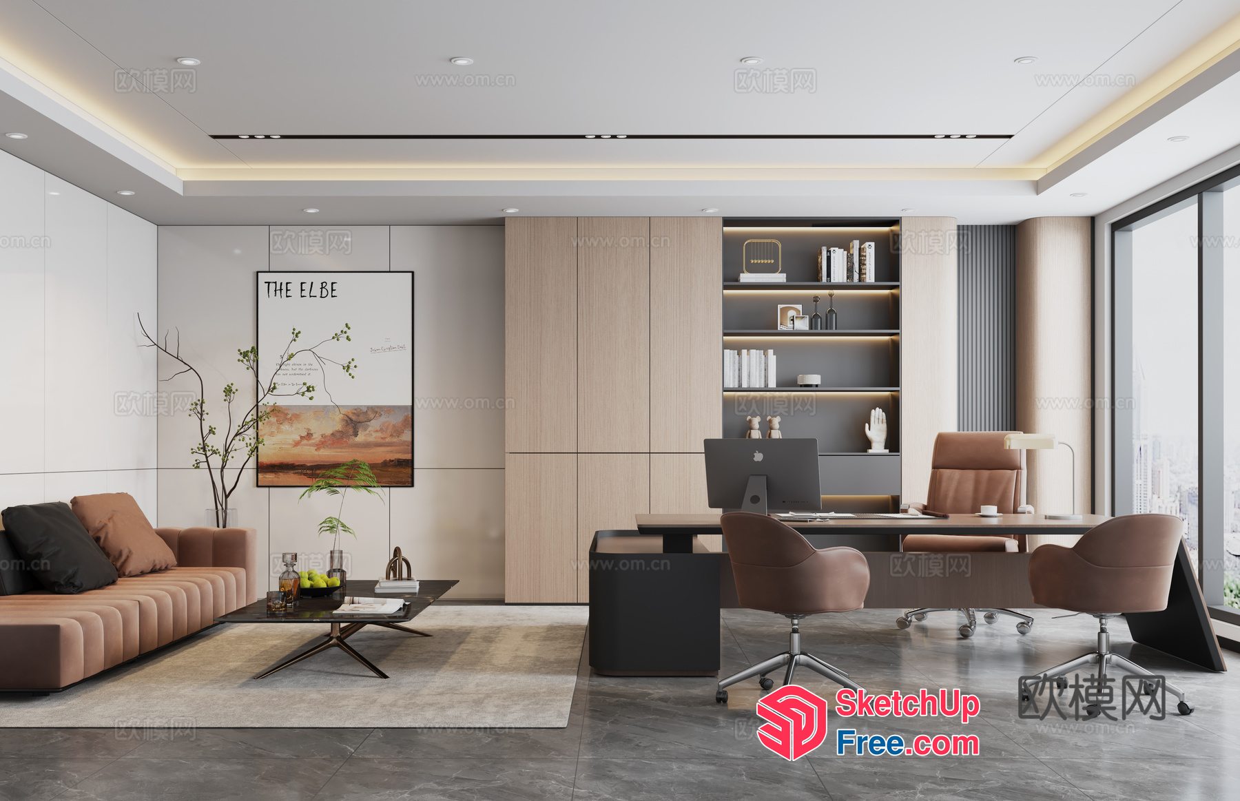 Modern Office Space With Neutral Color Scheme And Natural Light 3D SketchUp File