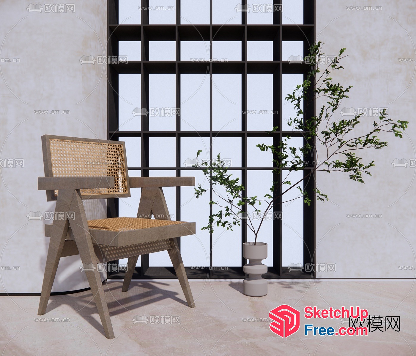 Modern Minimalist Rattan Chair Interior 3D SketchUp File