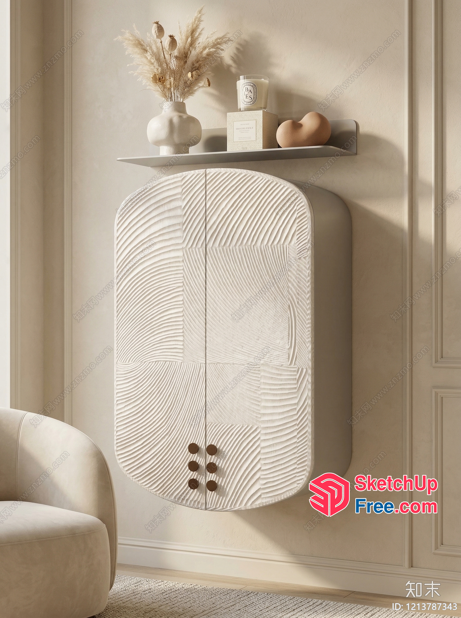 White Carved Wall Cabinet 3D SketchUp File