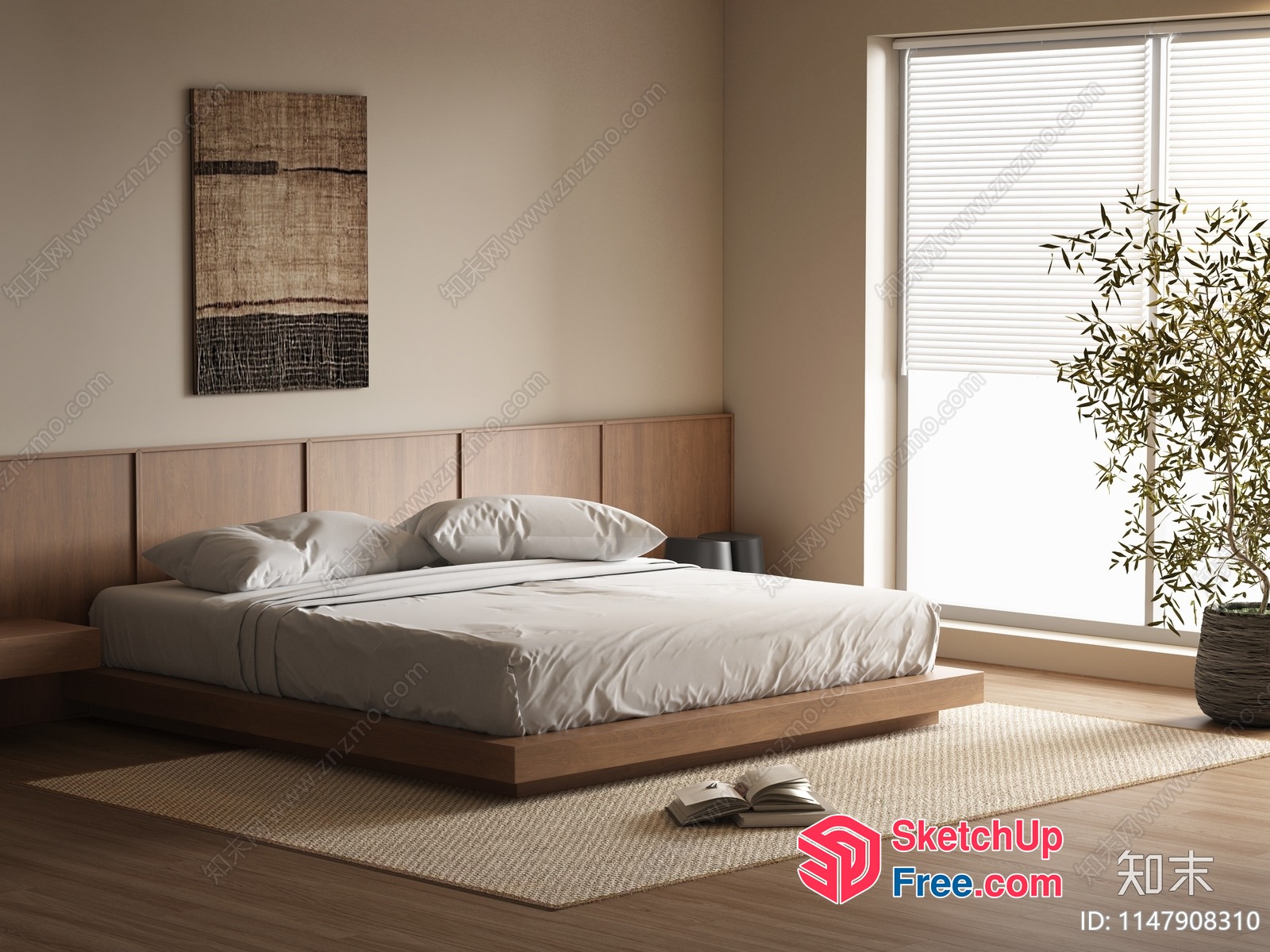 Modern Minimalist Japanese-Inspired Bedroom Interior 3D SketchUp File