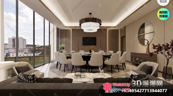 Modern Living Room With Dining Area And Large Windows 3D SketchUp File