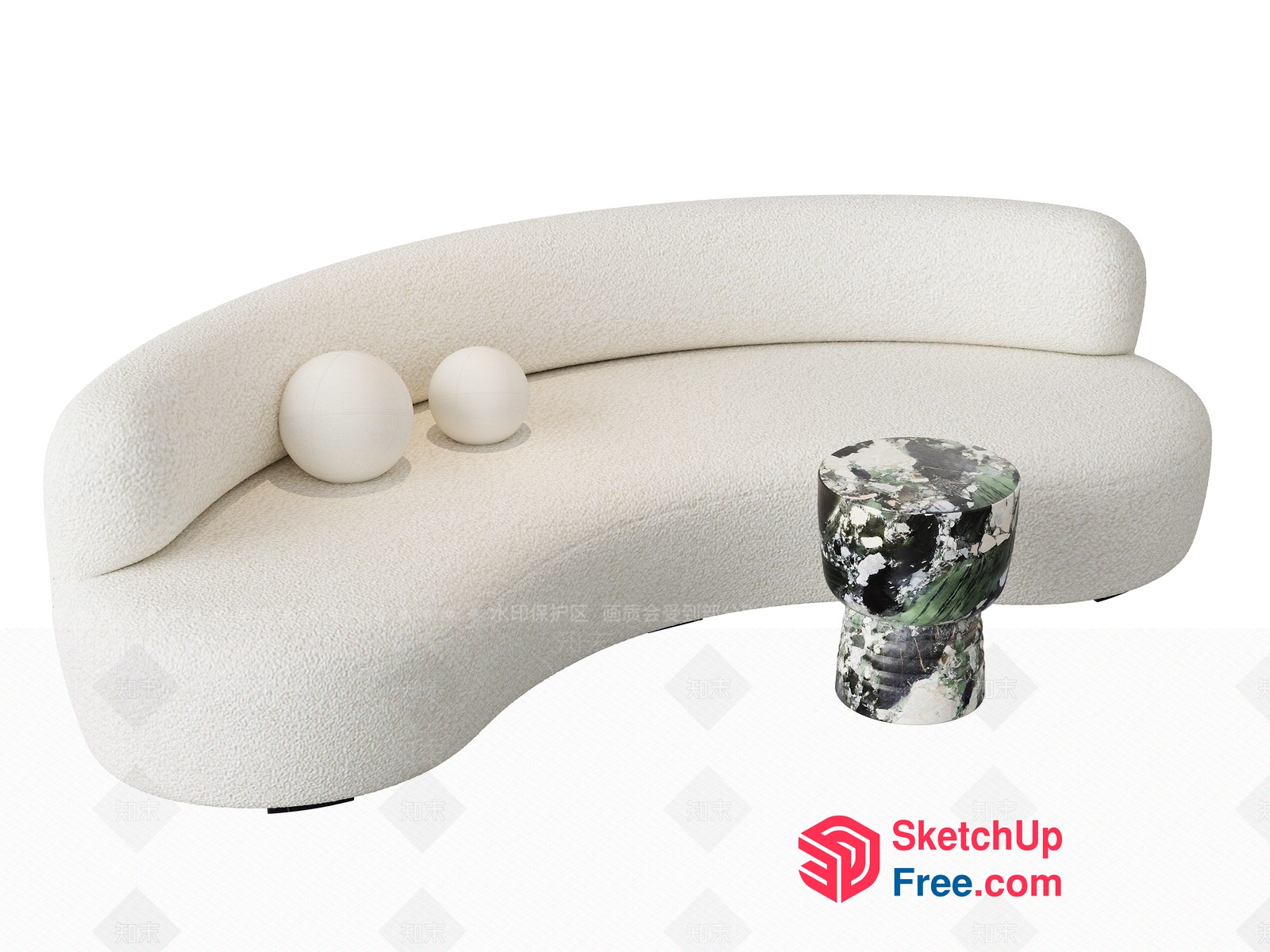 Modern Creamy Style Sofa With Marble Side Table 3D SketchUp File