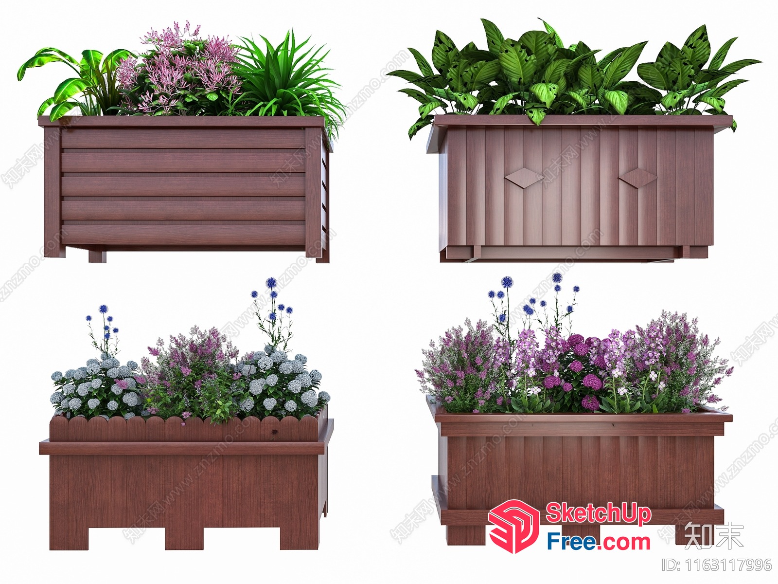 Wooden Planters With Flowers And Greenery 3D SketchUp File