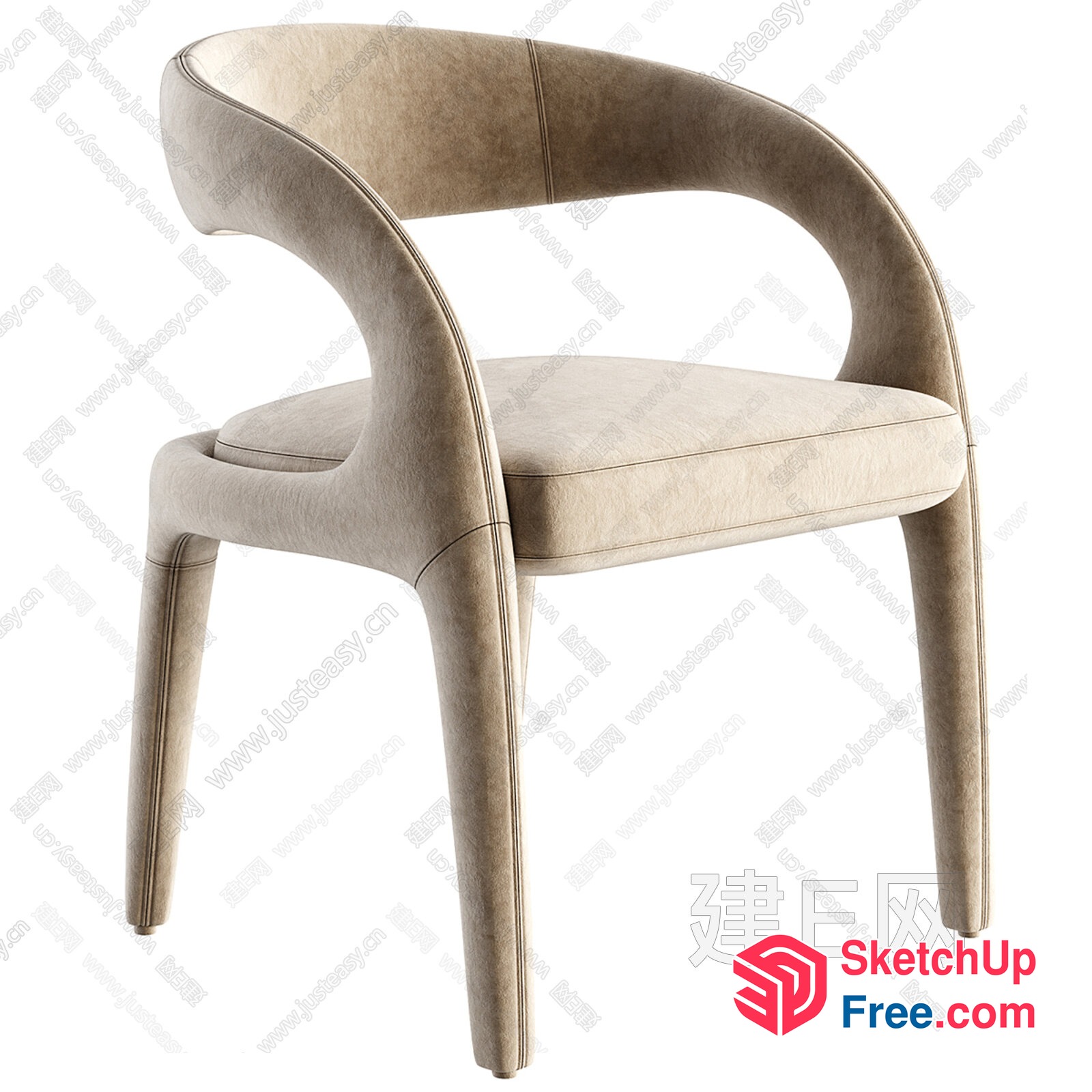 Elegant Creamy Style Upholstered Chair 3D SketchUp File