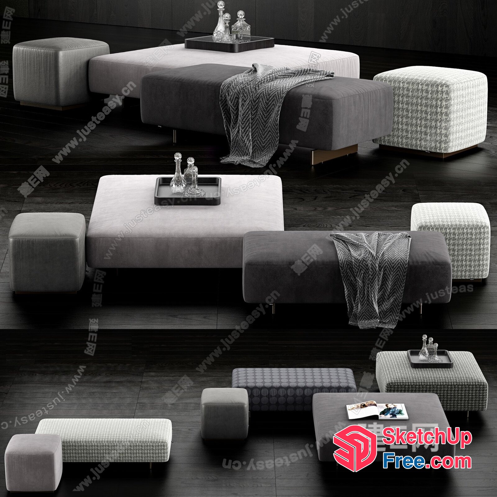 Modern Gray And White Furniture Collection 3D SketchUp File
