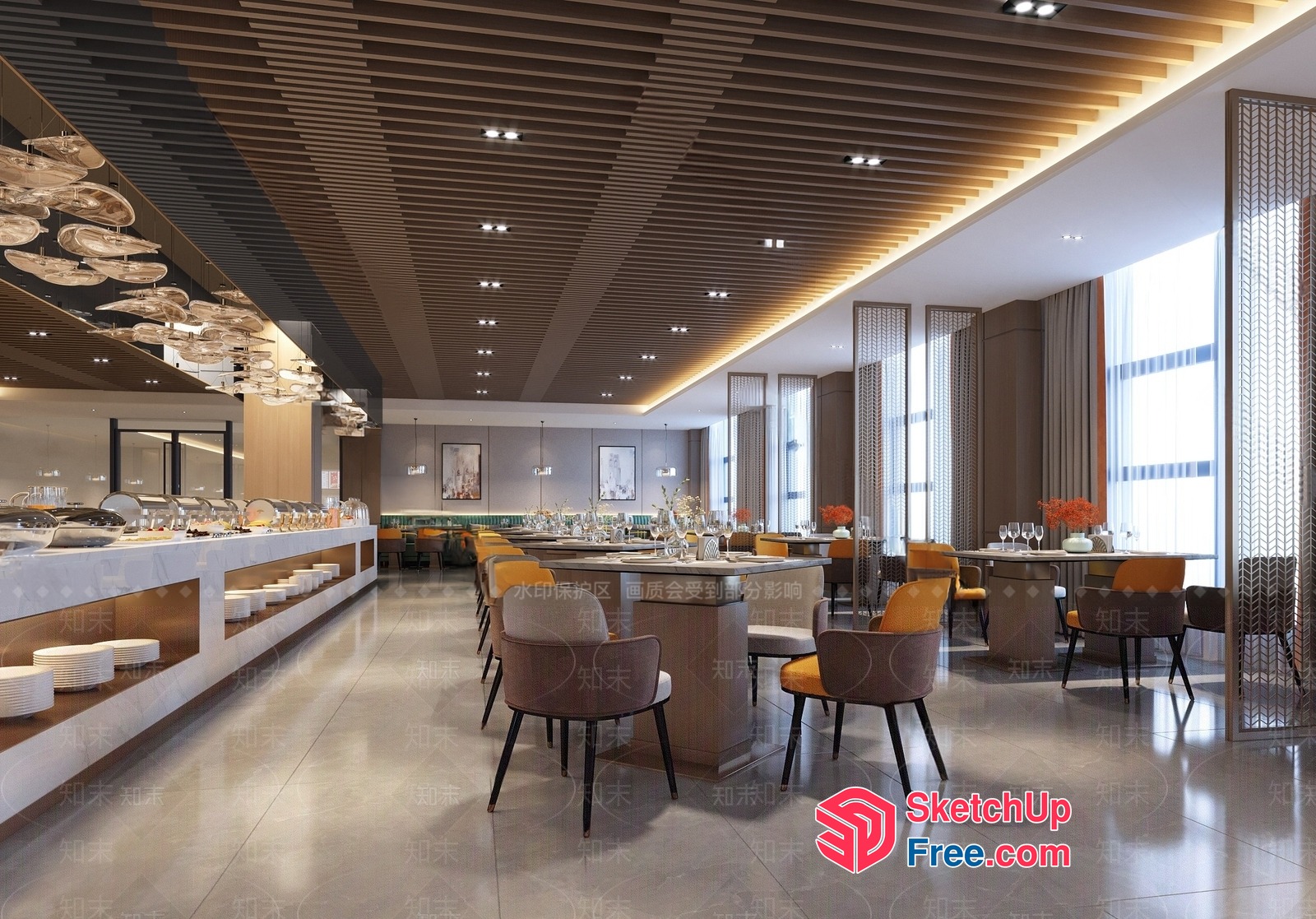Modern Restaurant Interior With Sleek Furniture And Elegant Lighting 3D SketchUp File