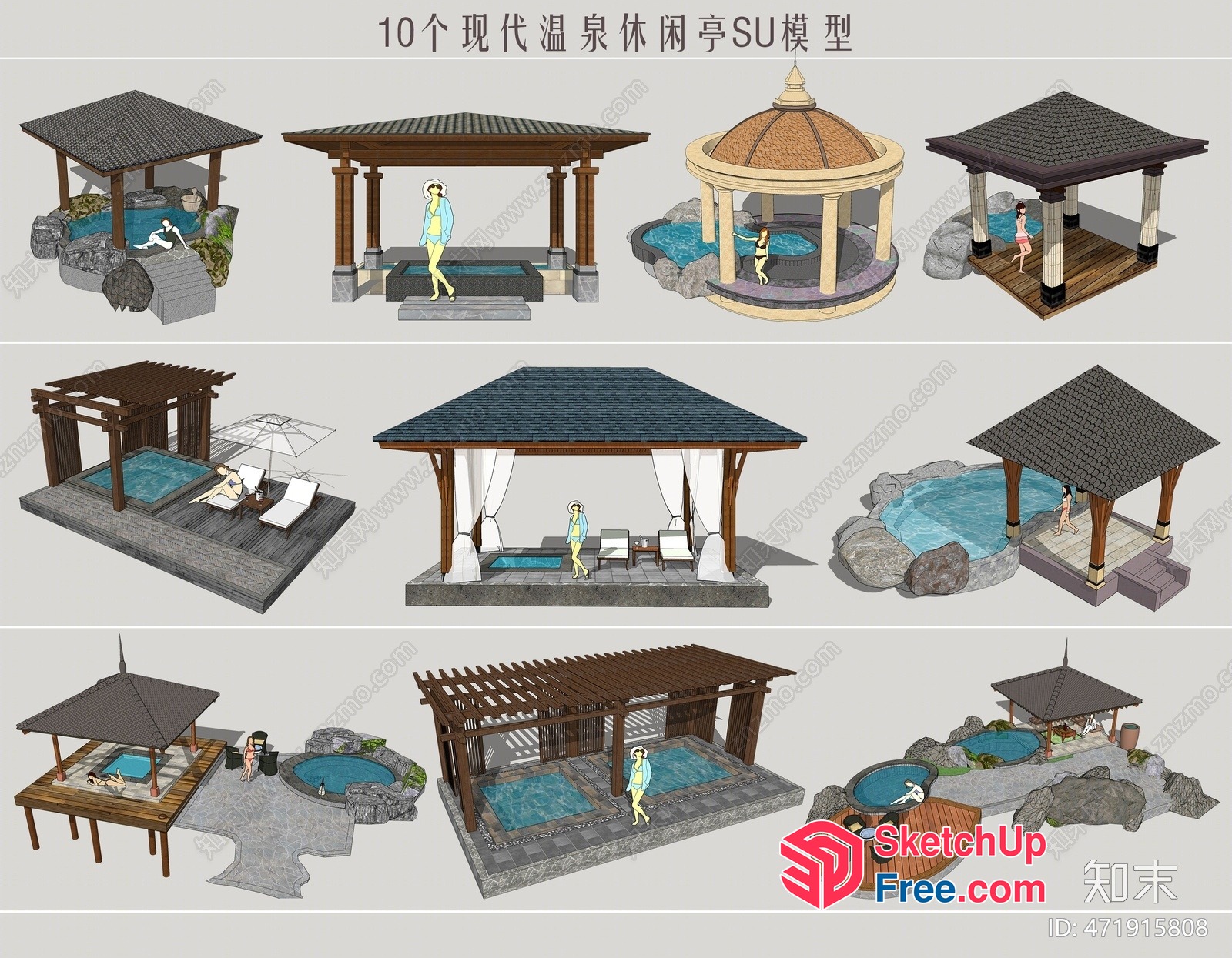 Japanese-Style Outdoor Hot Spring Resort 3D SketchUp File