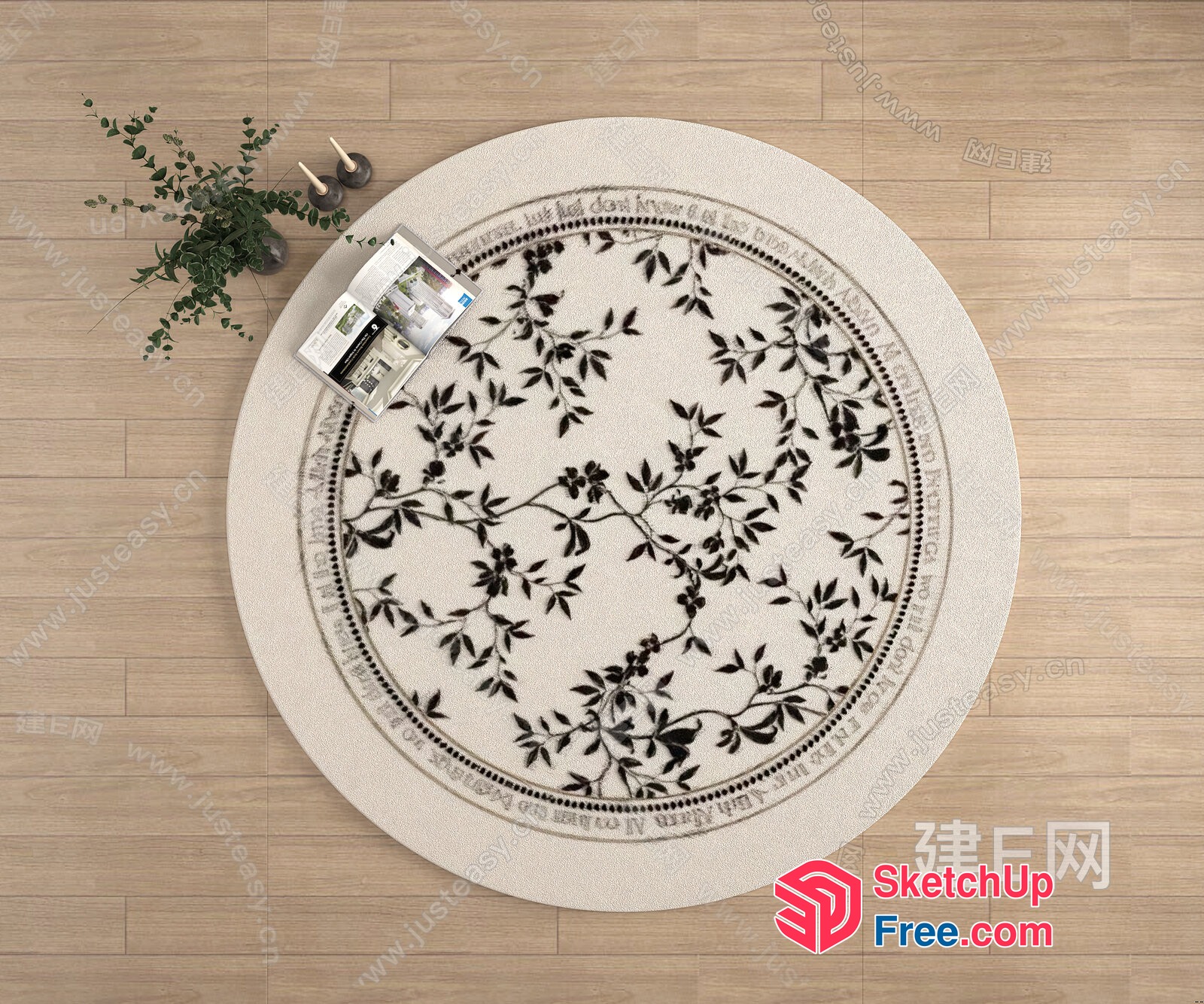 Elegant Round Floral Design Rug 3D SketchUp File