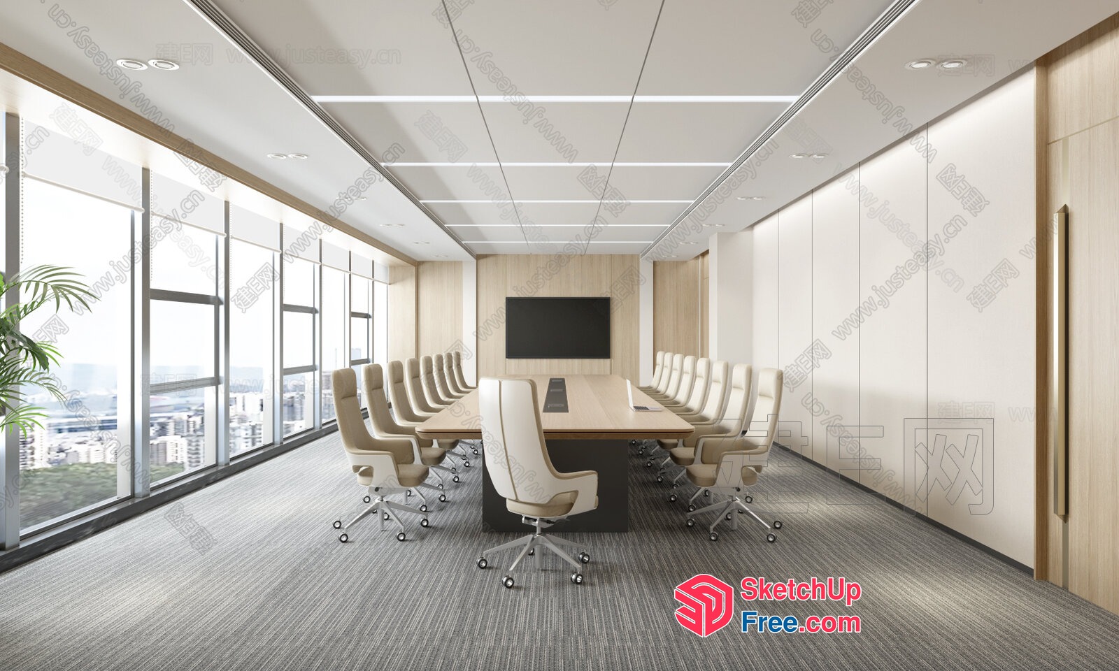 Elegant Modern Office Conference Room With Large Table And Chairs 3D SketchUp File
