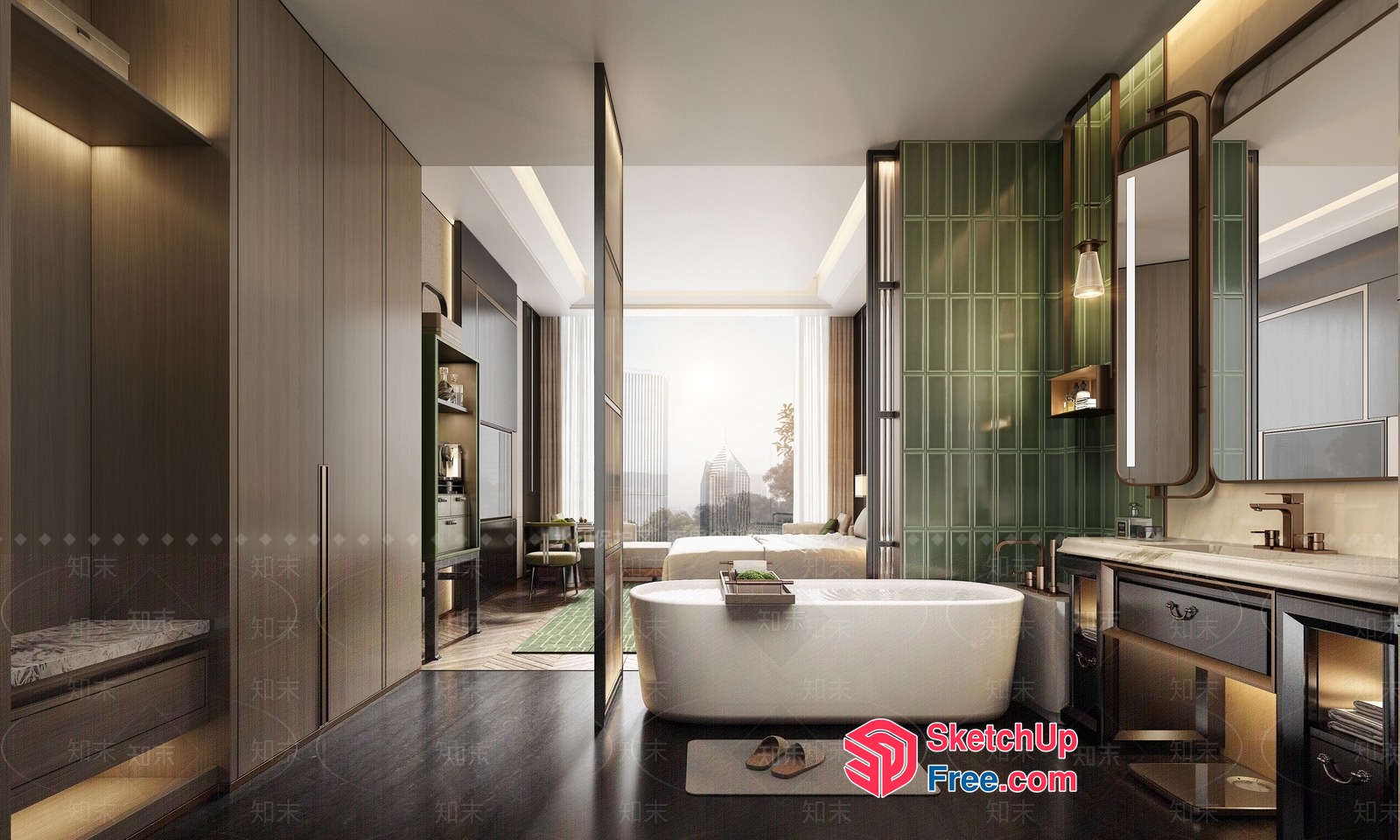 Modern Bathroom Interior With Bathtub And Vanity 3D SketchUp File