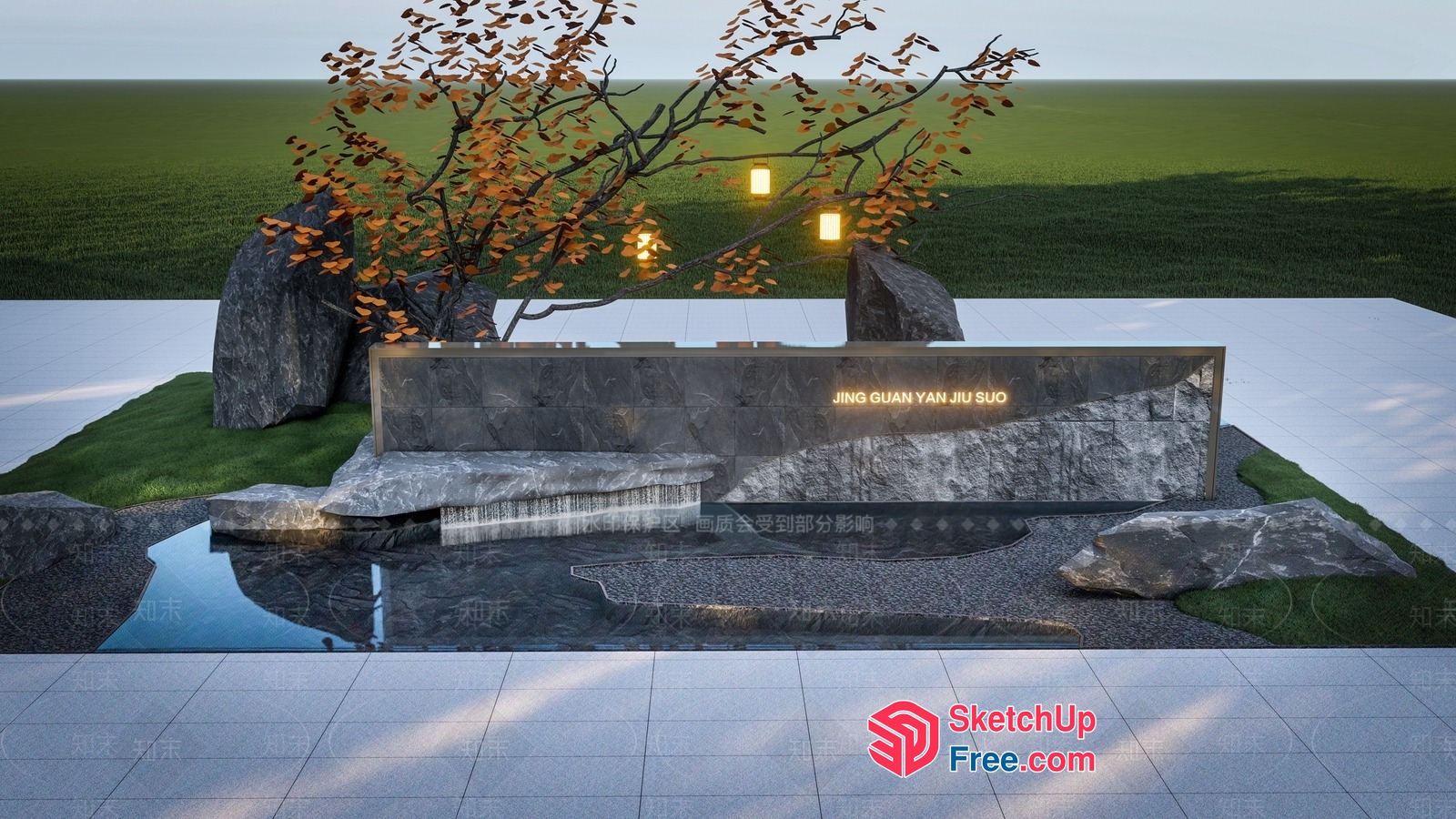 Elegant Stone Waterfall Fountain 3D SketchUp File