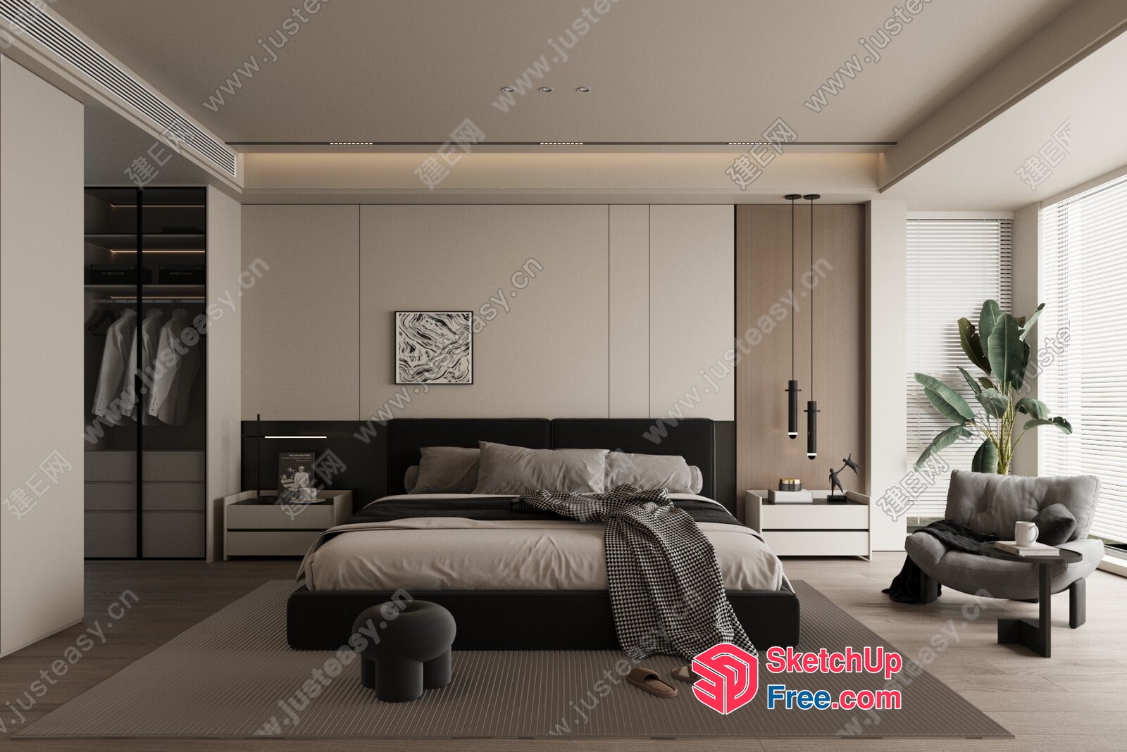 Modern Bedroom With Minimalist Decor And Neutral Color Scheme 3D SketchUp File