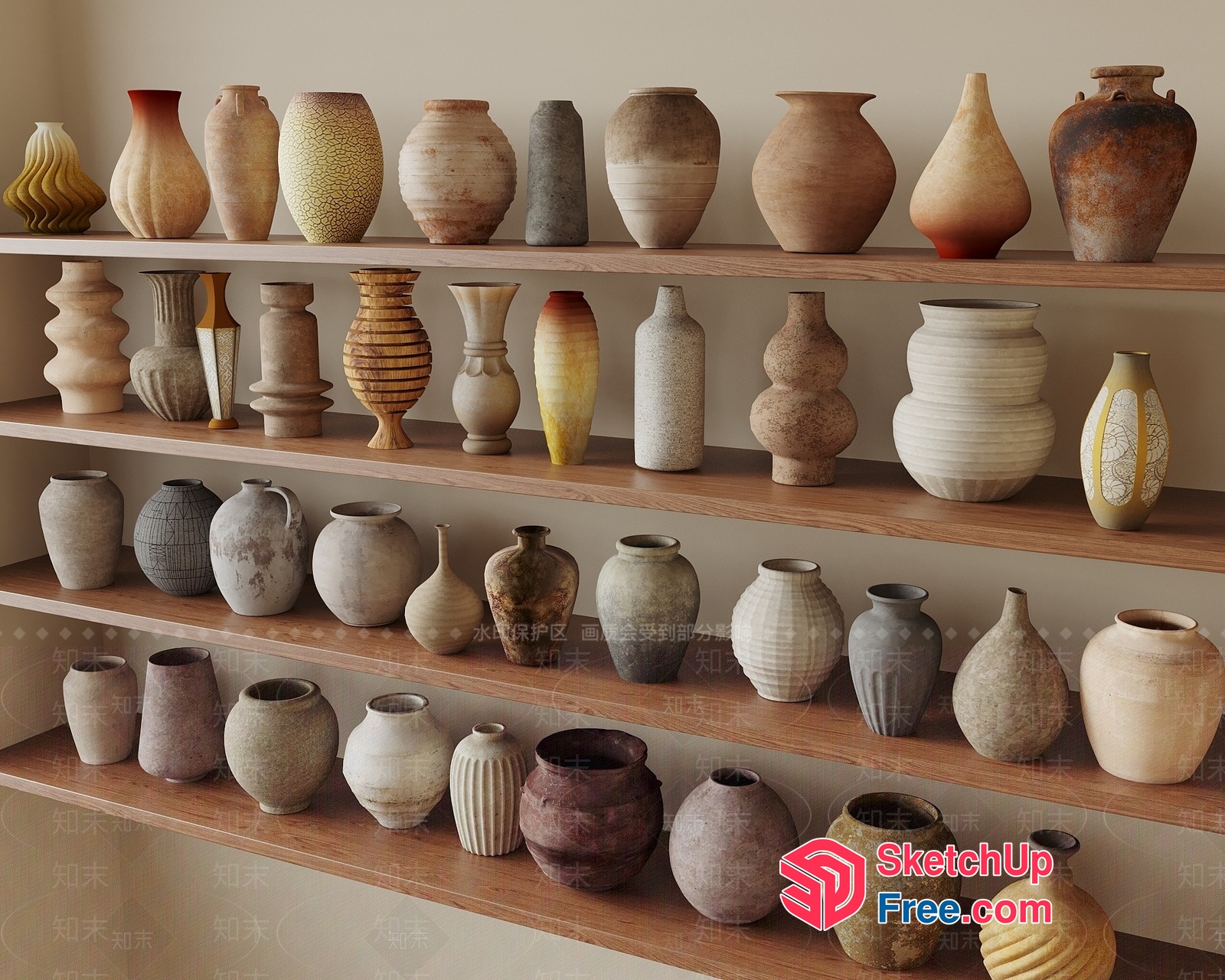 Decorative Vases On Wooden Shelves 3D SketchUp File