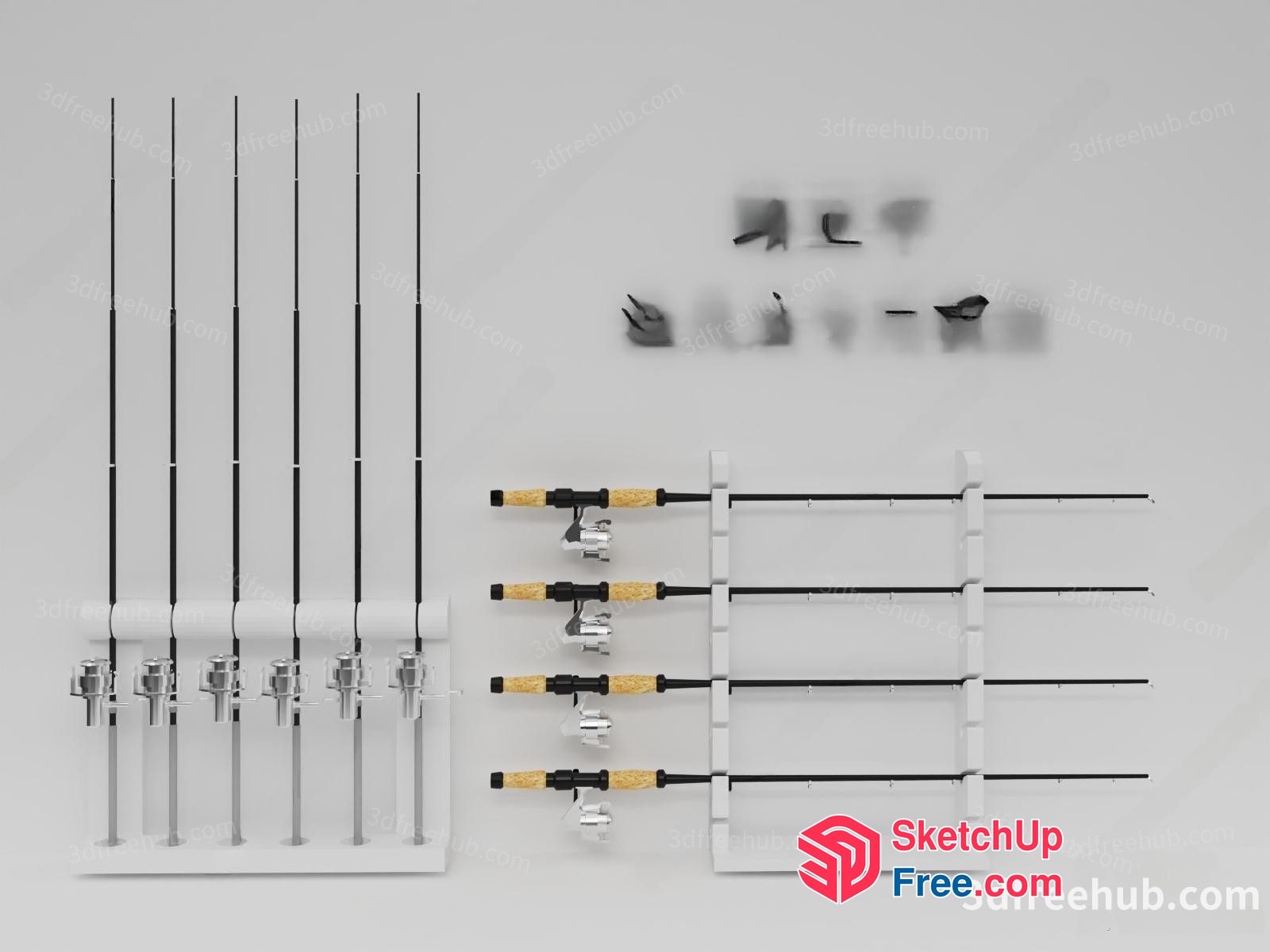 Fishing Rods And Racks Arrangement 3D SketchUp File