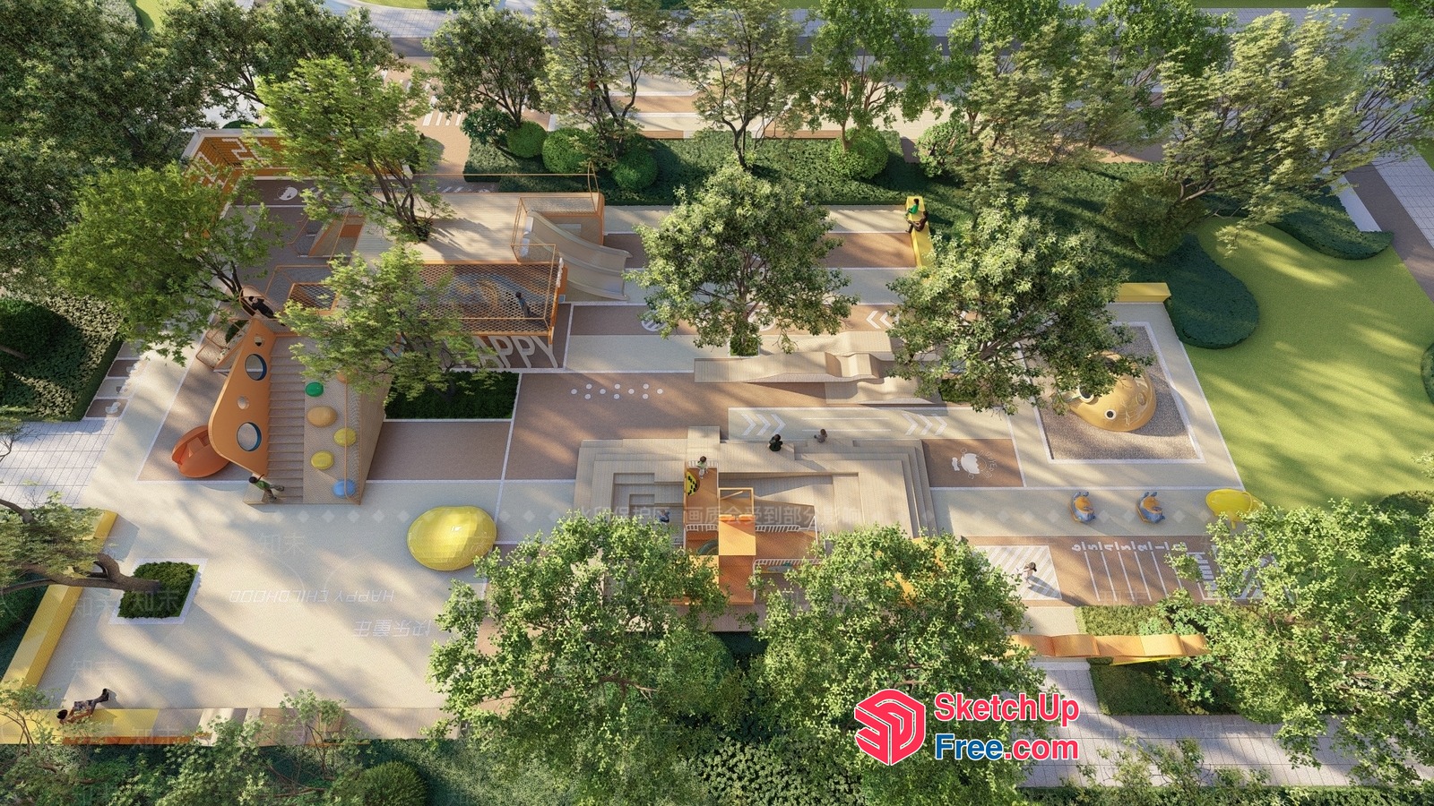 Modern Outdoor Playground With Play Equipment And Benches 3D SketchUp File