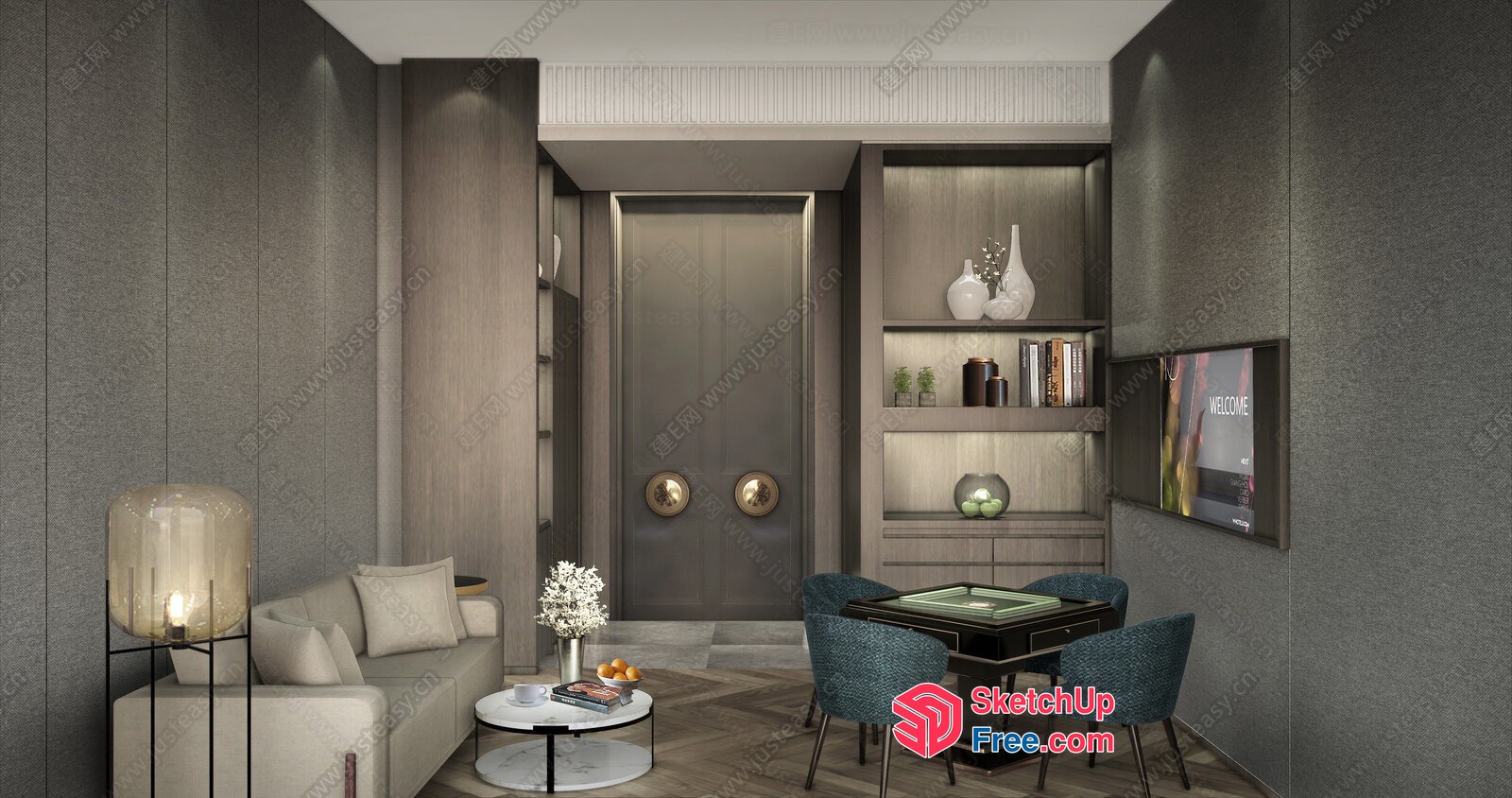 Modern Living Room With Dining Area And Tv 3D SketchUp File