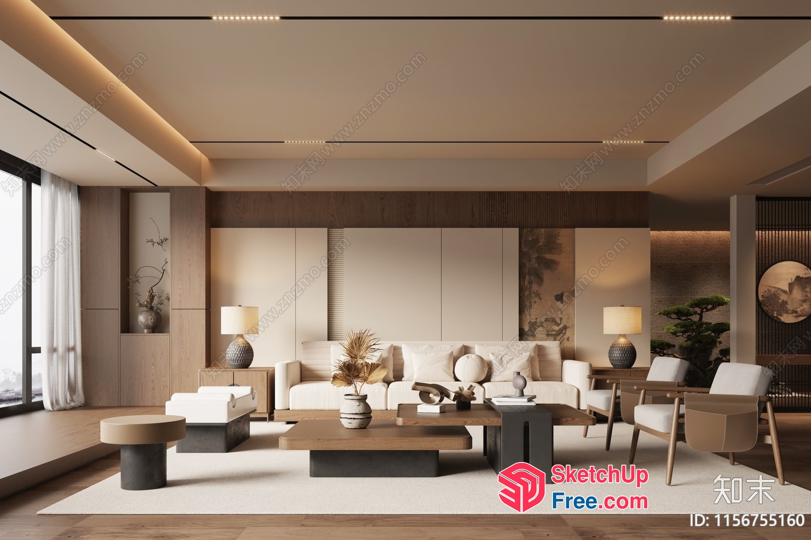 Modern Japanese-Inspired Living Room Decor 3D SketchUp File