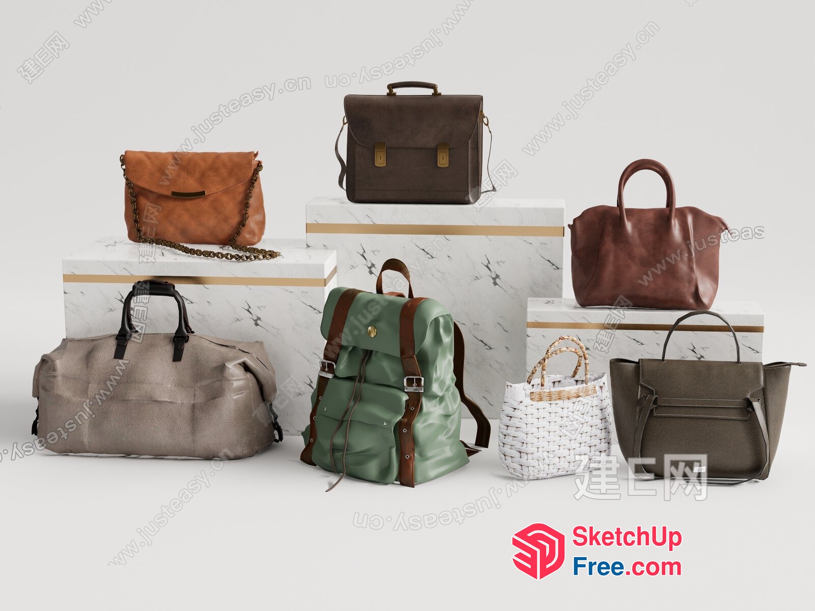 Leather Bags And Purses In Various Styles And Colors 3D SketchUp File