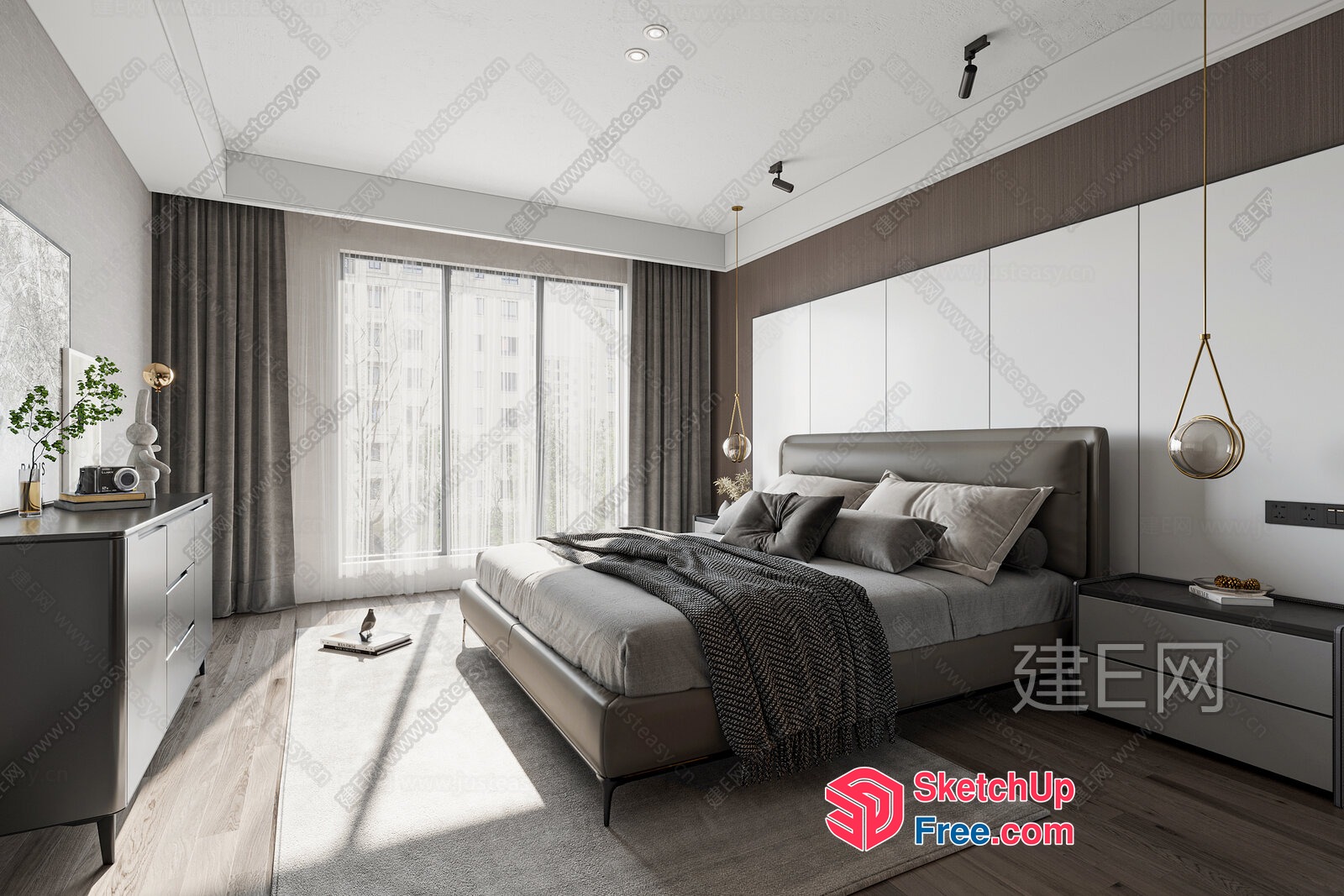 Modern Minimalist Bedroom With Neutral Tones And Natural Light 3D SketchUp File