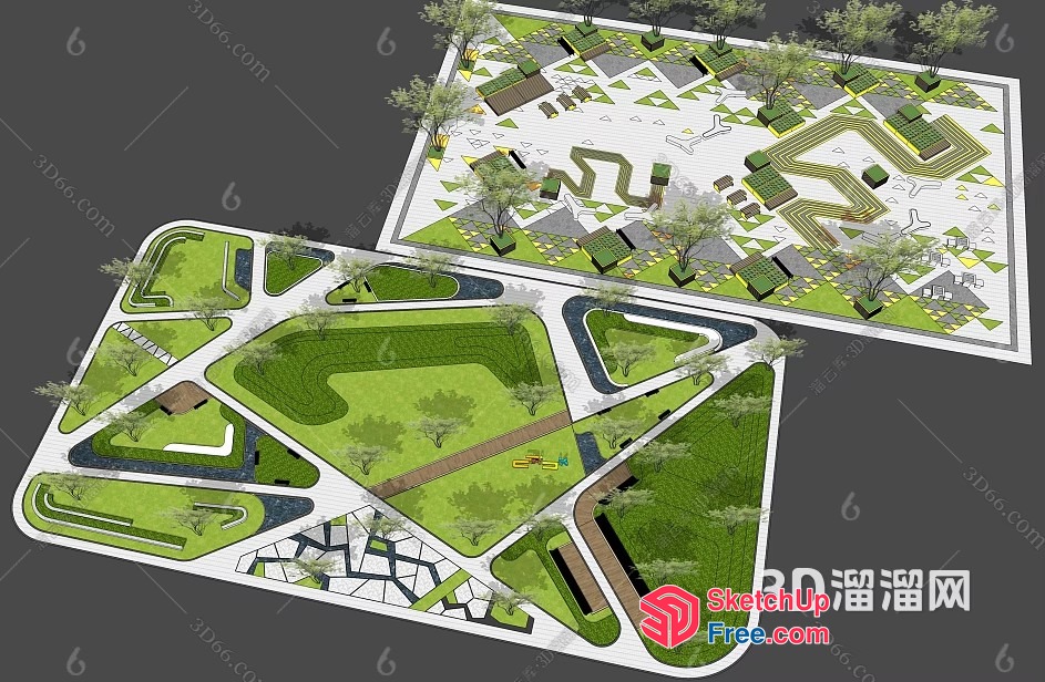 3D Rendering Of A Modern Park And Building Exterior 3D SketchUp File