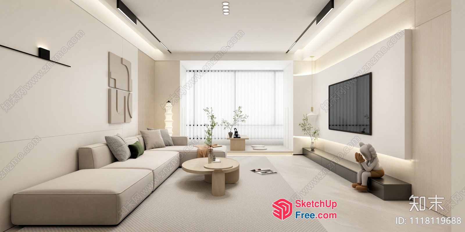 Minimalist Living Room With Creamy Style Decor 3D SketchUp File