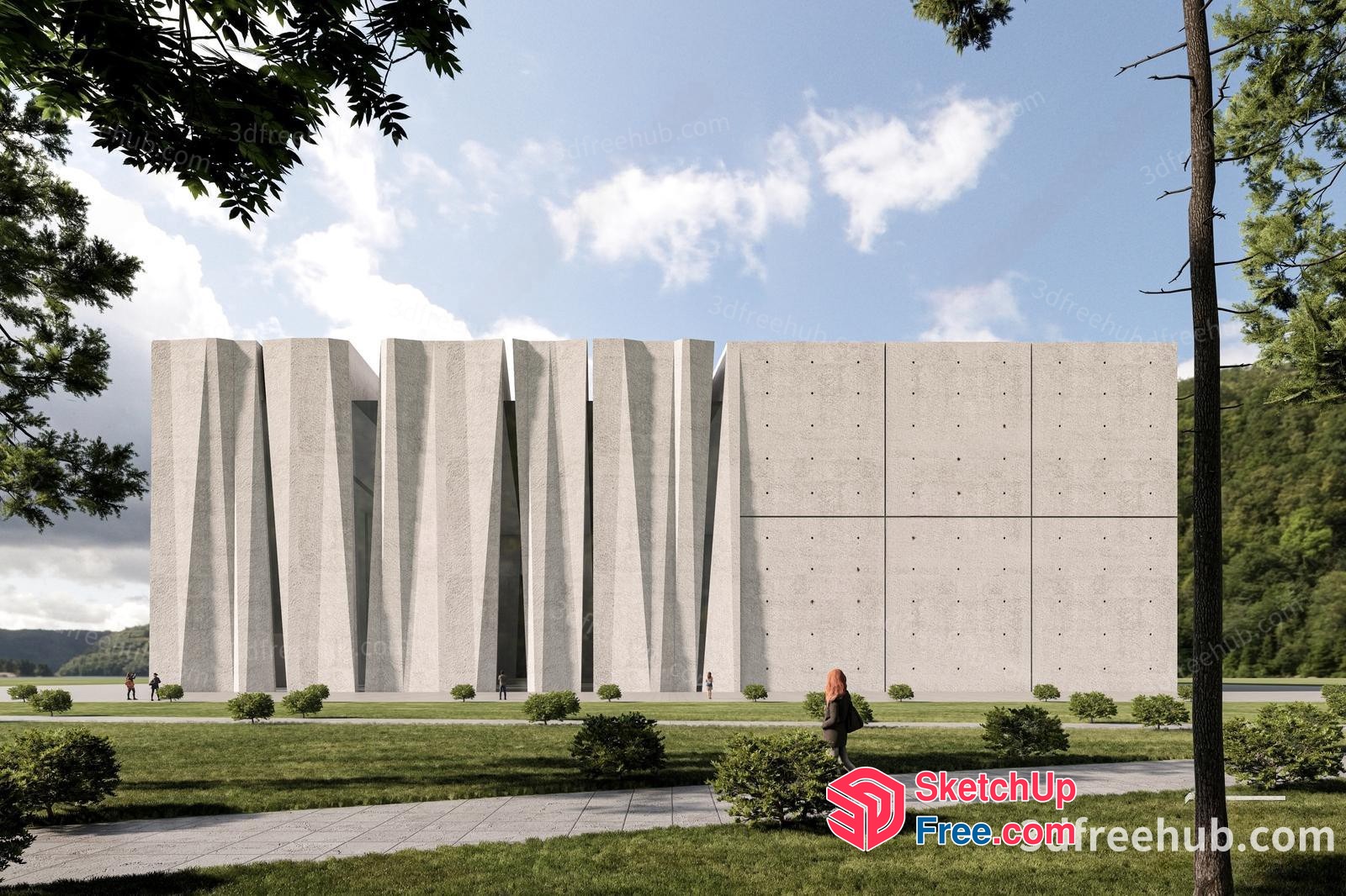 Large Concrete Building Exterior With Pillars 3D SketchUp File