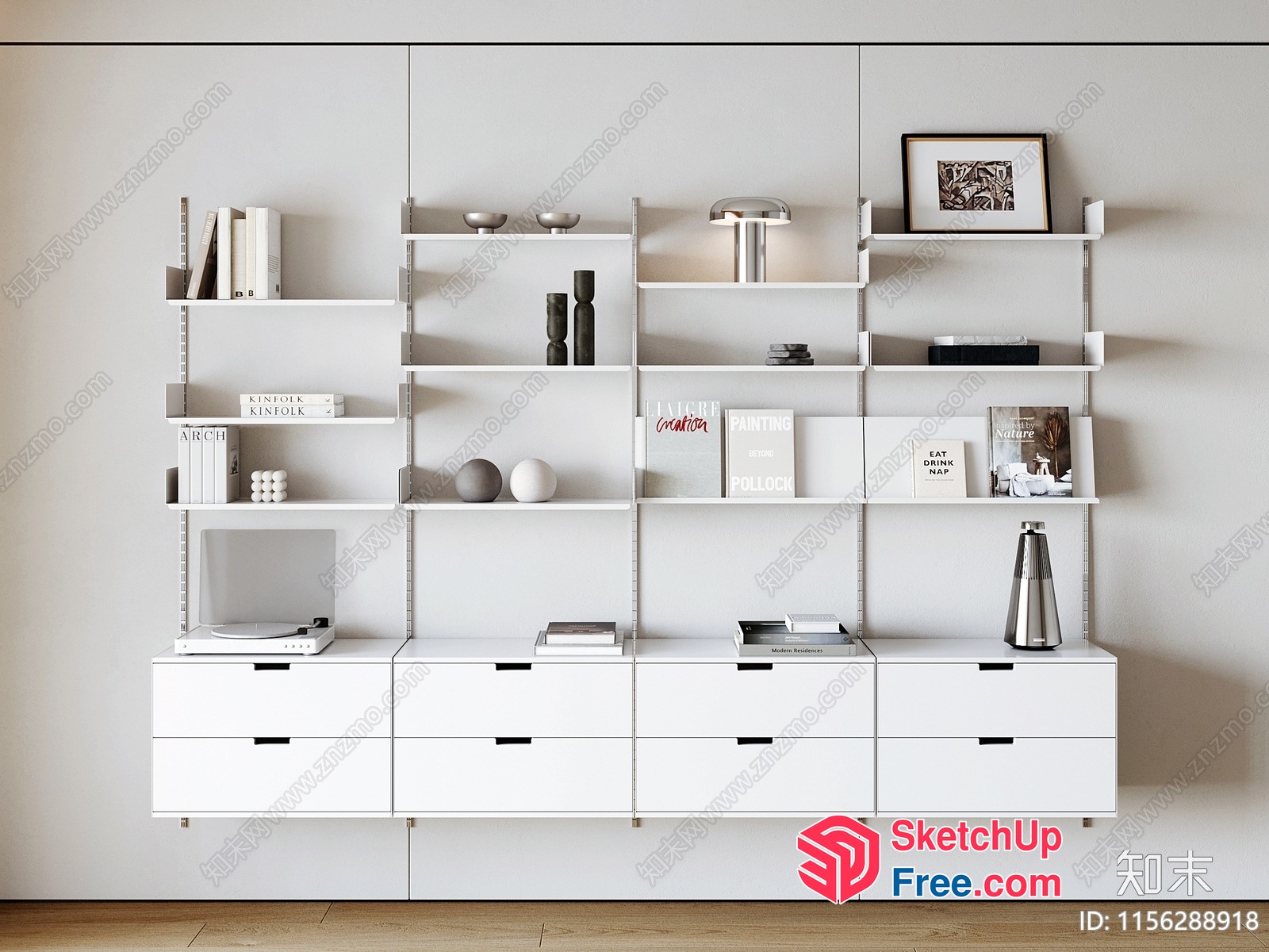 Minimalist White Bookcase And Storage Unit 3D SketchUp File