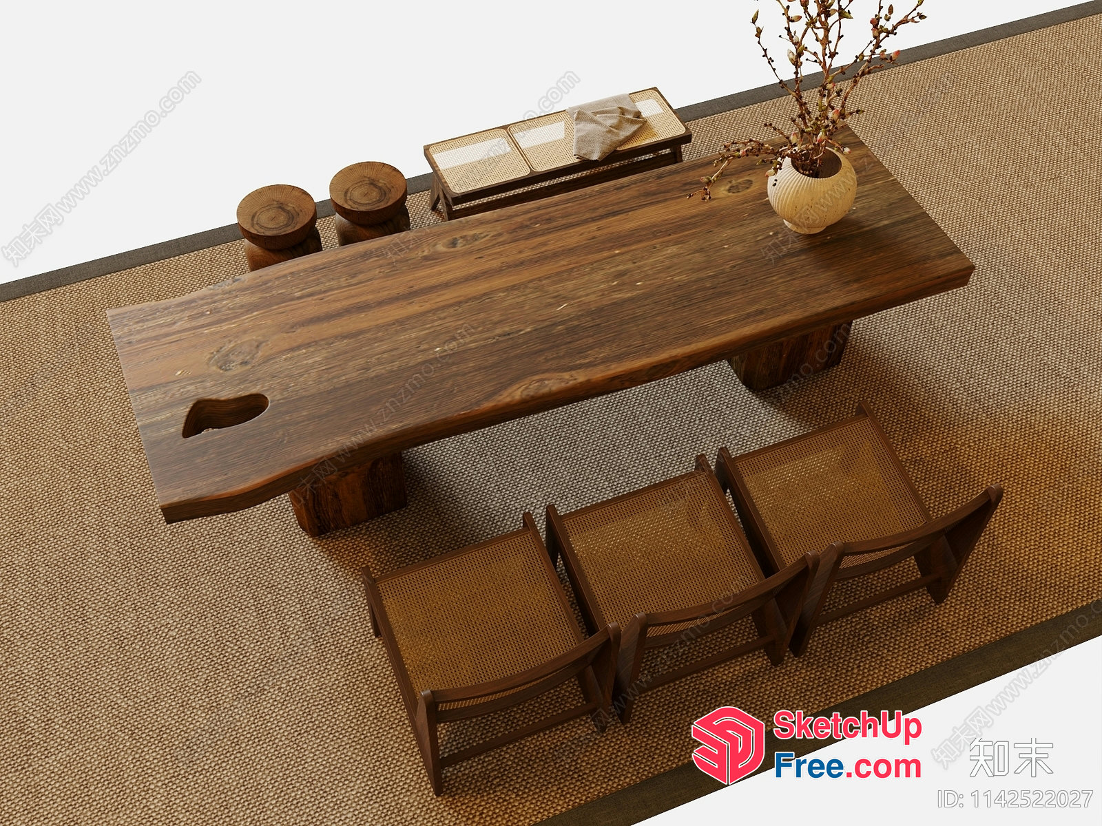 Elegant Rustic Japanese-Style Living Room Furniture 3D SketchUp File