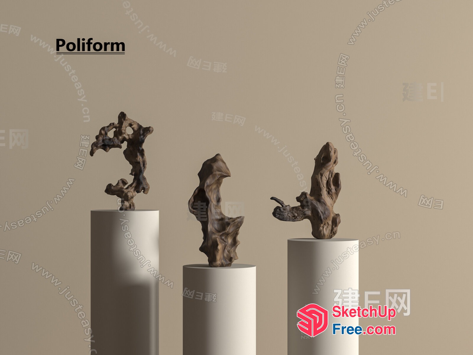 Unique Abstract Sculptures On Pillars 3D SketchUp File