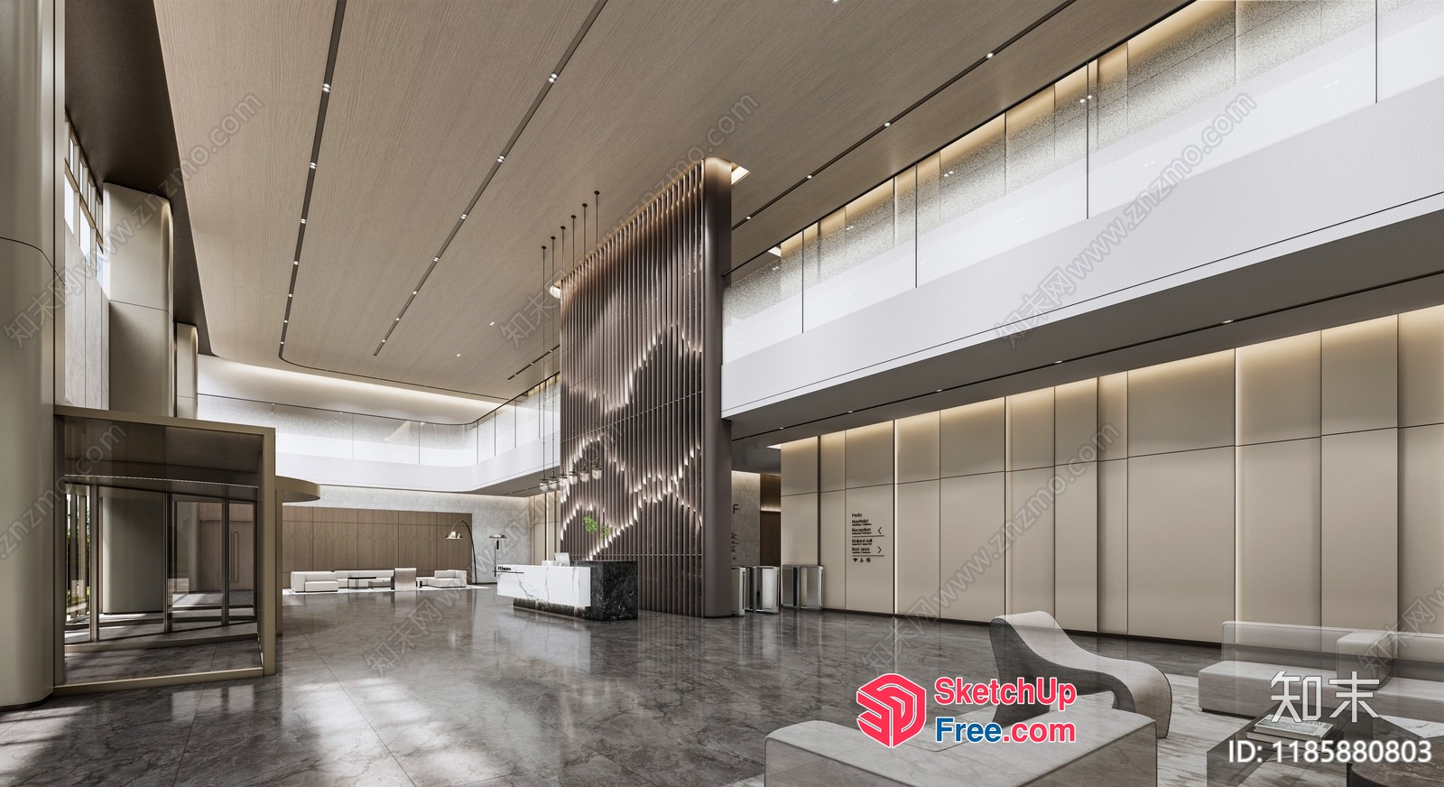 Modern Office Building Lobby With Sleek Marble Flooring And High Ceiling 3D SketchUp File