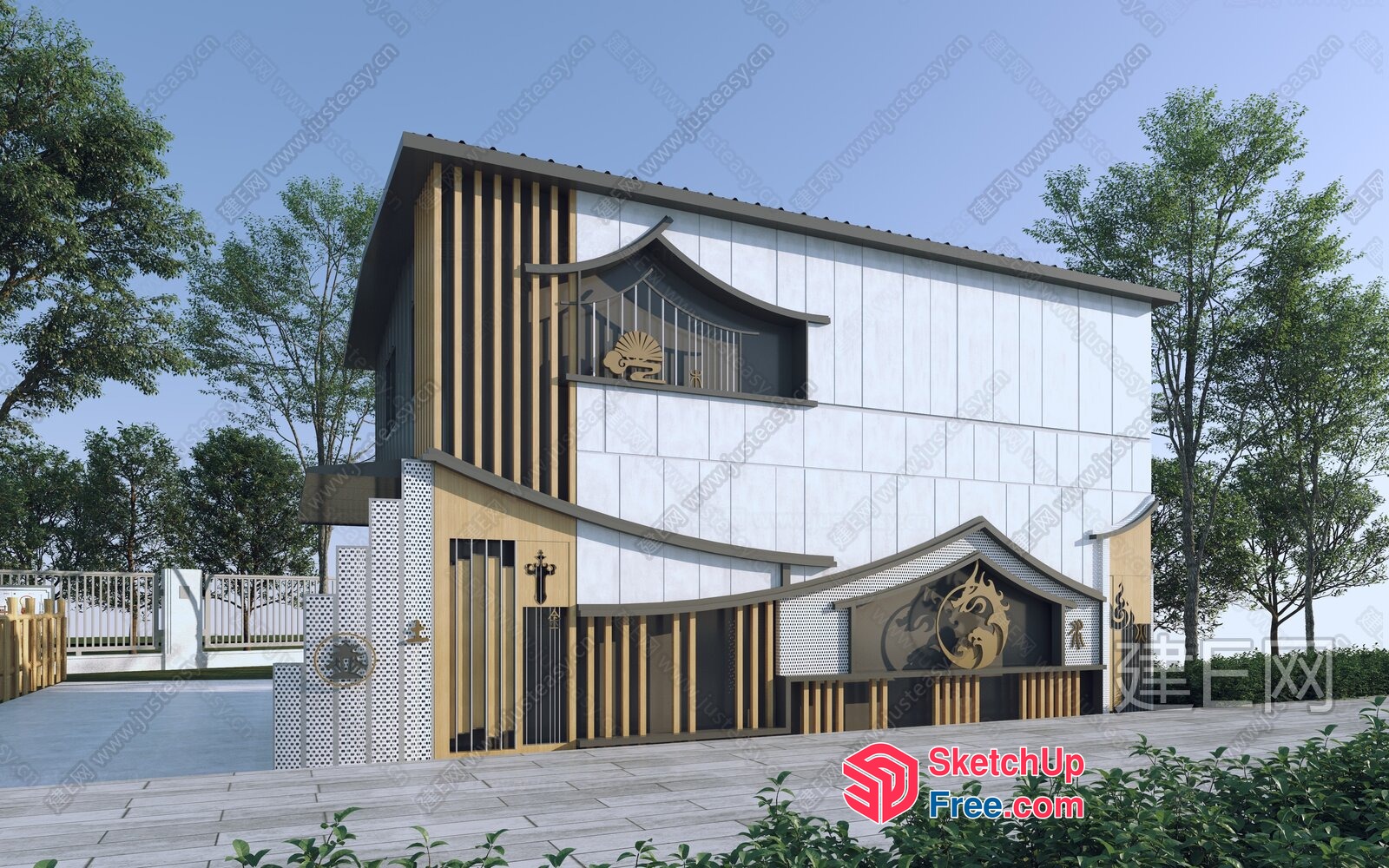 Modern Japanese-Inspired Villa Exterior 3D SketchUp File