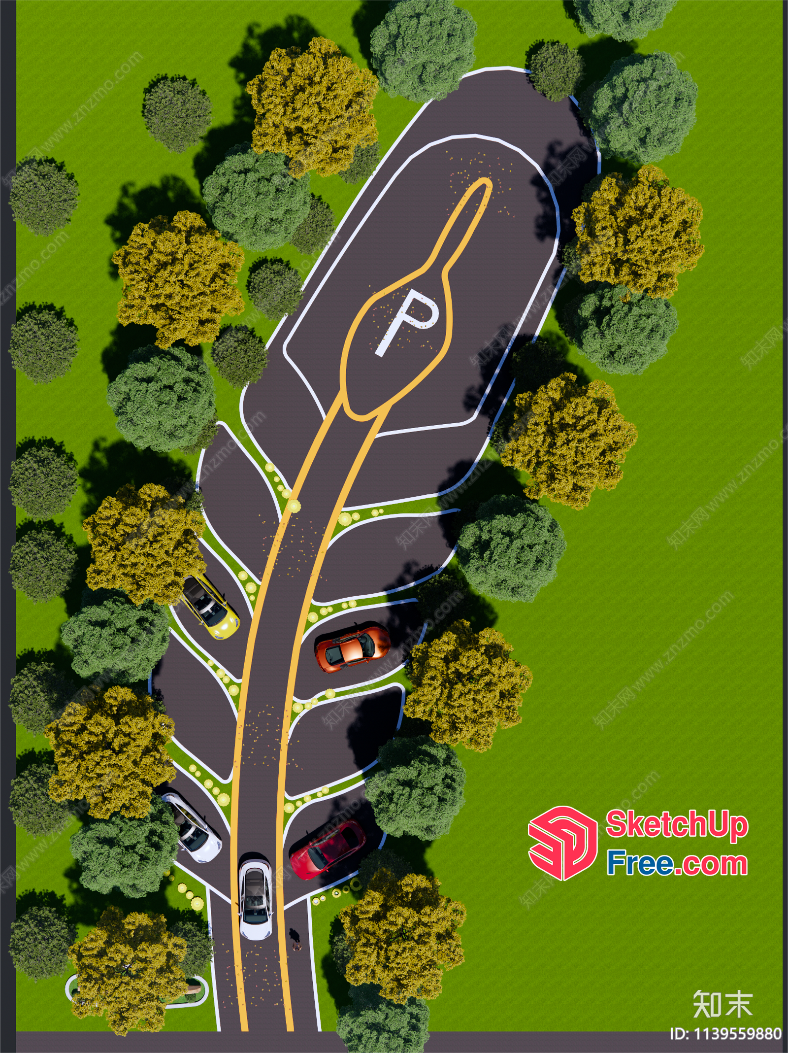 Parking Lot With Cars And Trees 3D SketchUp File